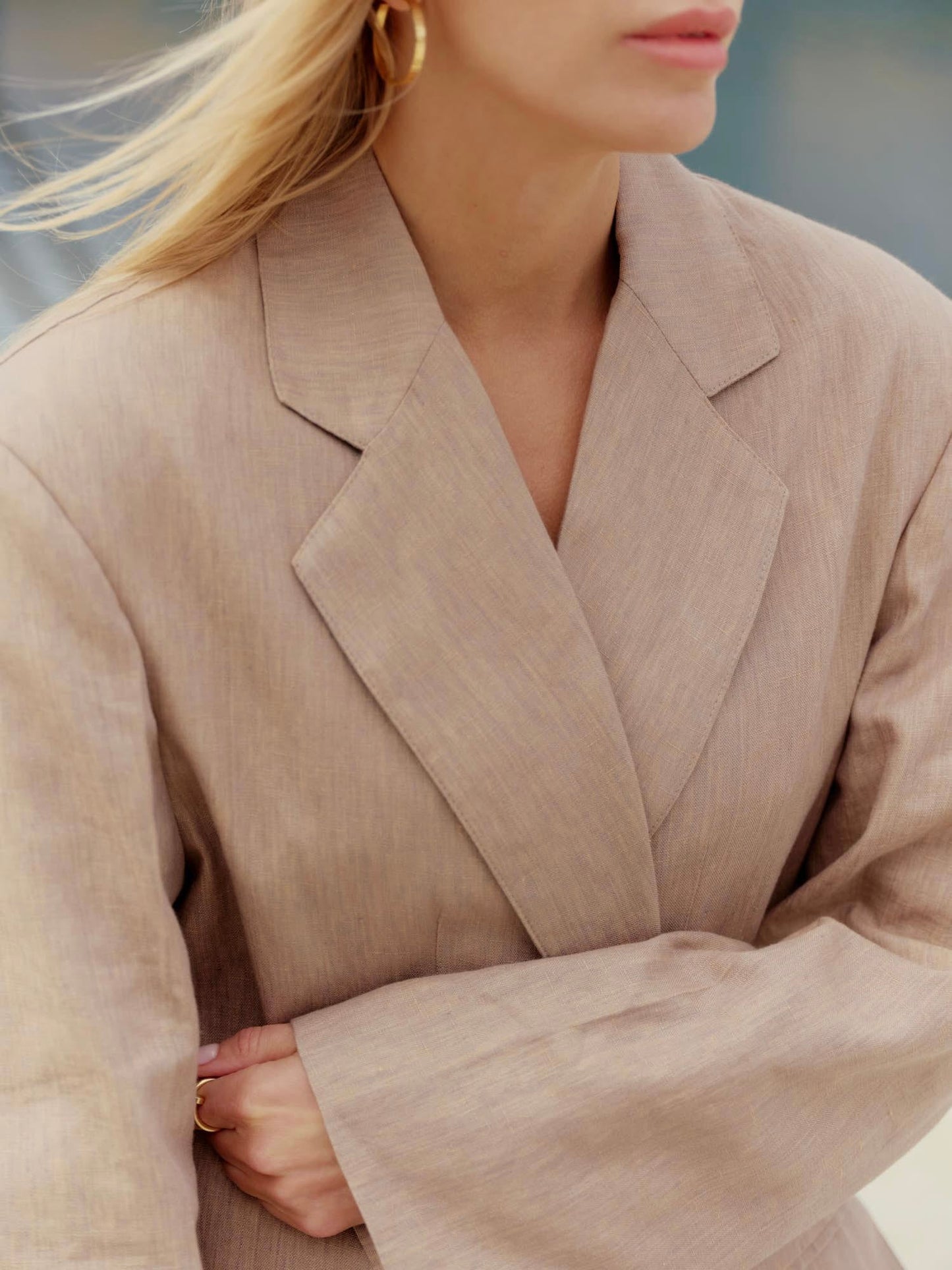 Two-piece loose fit suit with Alex palazzo in pearl beige linen