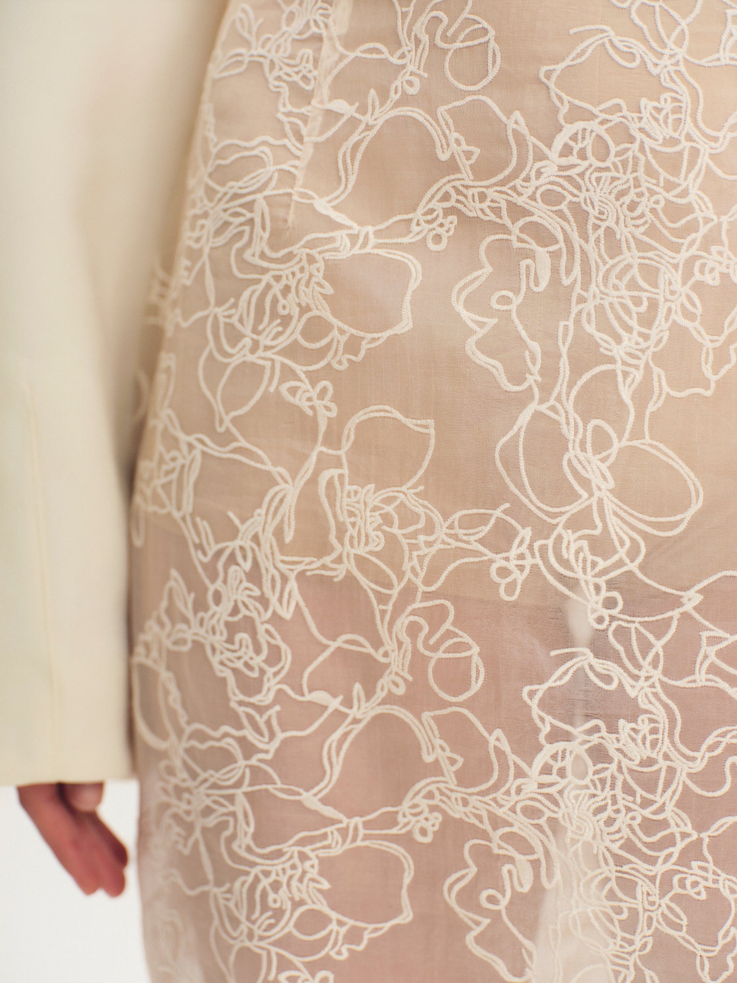 Embroidered silk organza skirt with nude undershorts