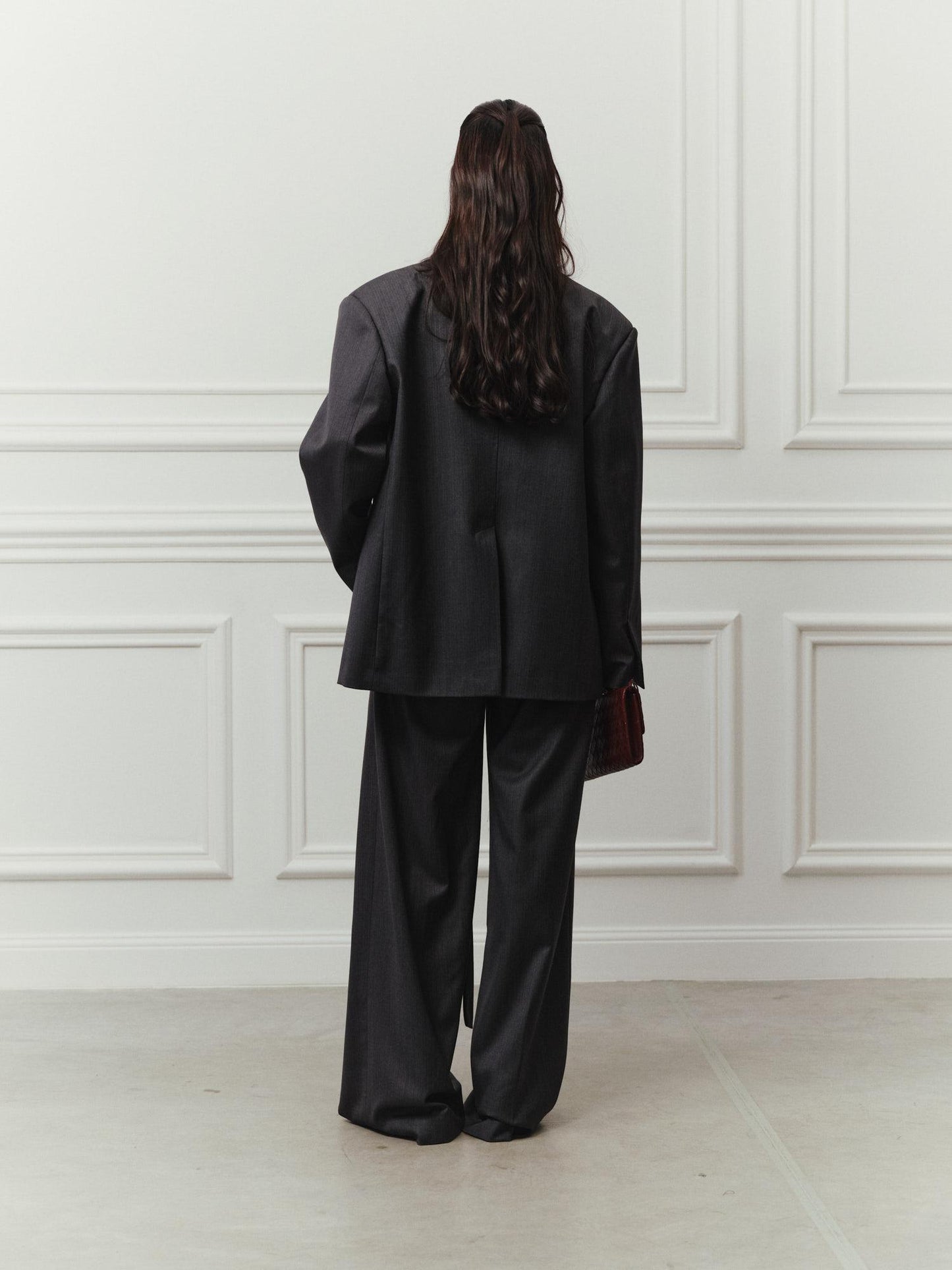 Tayra relaxed fit blazer with palazzo pants in fine deep grey wool