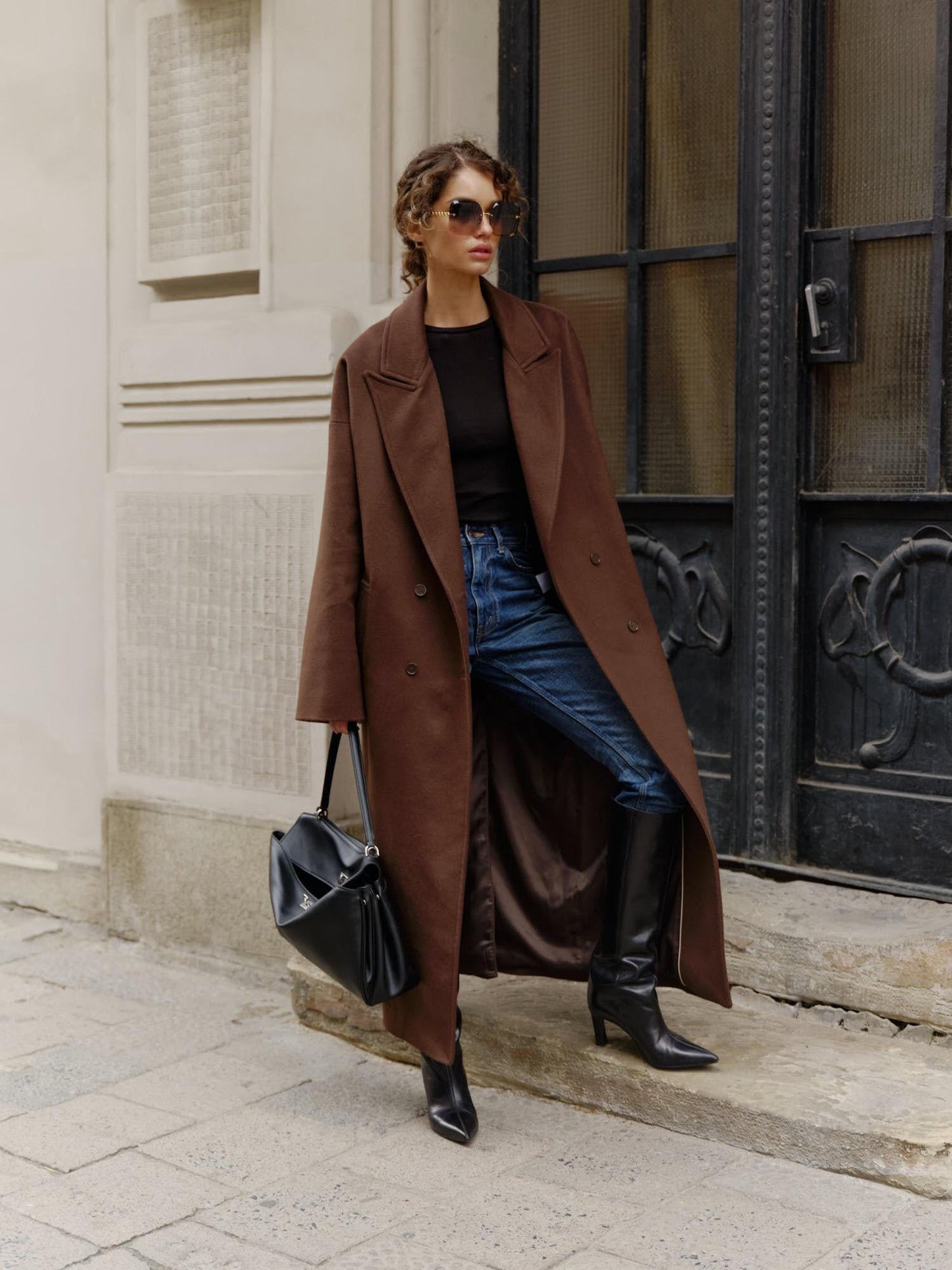 Sienna double breast buttoned coat with belt
