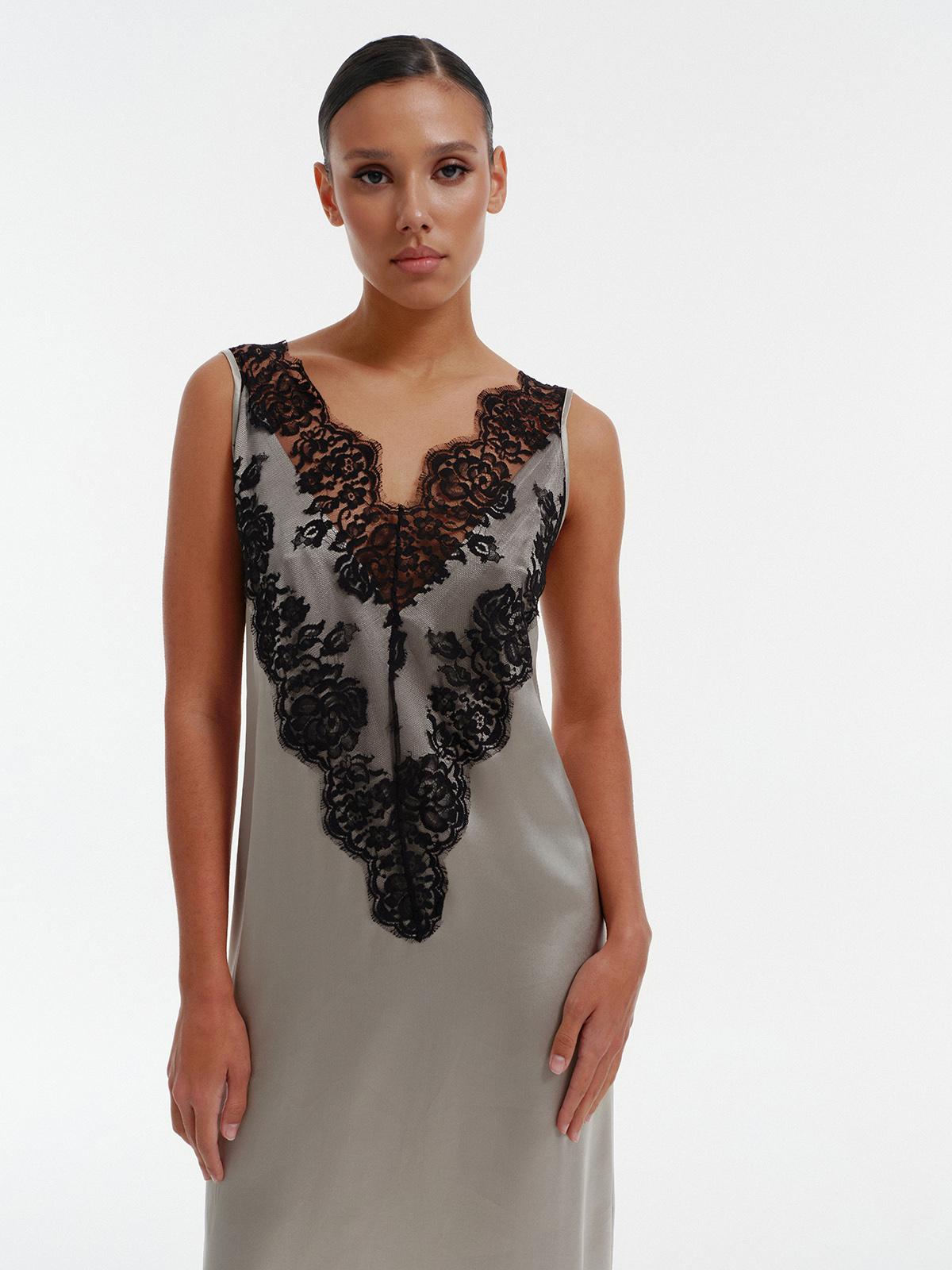 Silk blend lace maxi dress with deep back V-cut