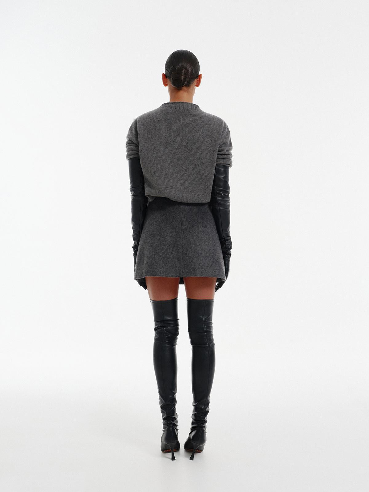 A-line winter mini skirt in structured wool