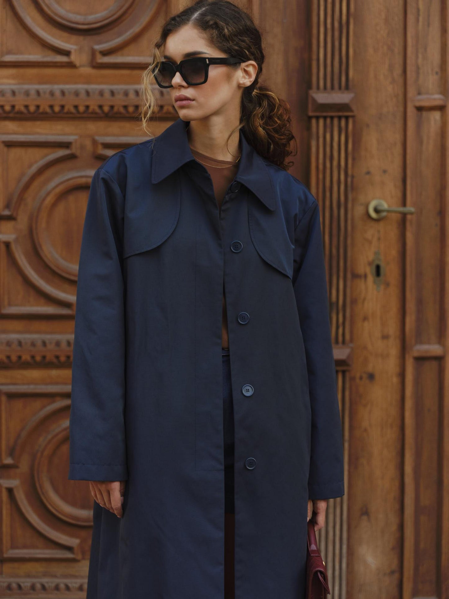 Classic loose fit waterproof midi raincoat