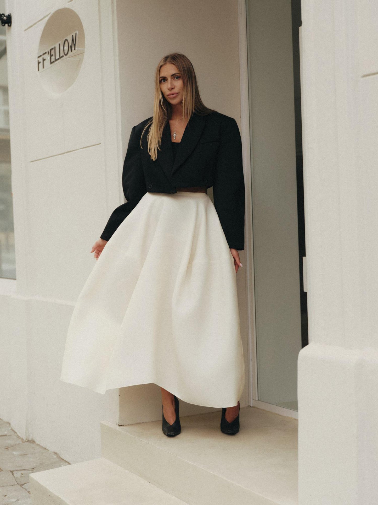 Naomi maxi architecture skirt in milk silk