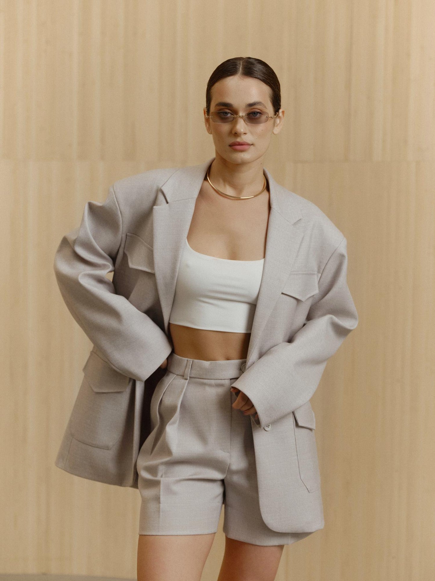 Mia loosely fitted fine wool jacket with shorts