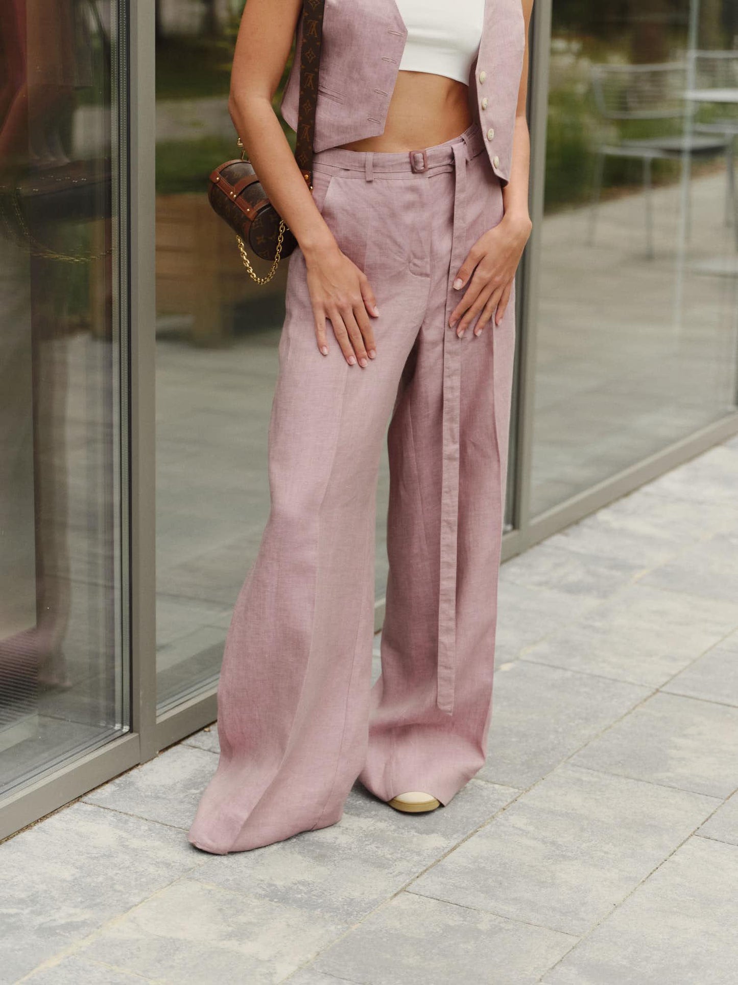 Two-piece linen blend suit with vest