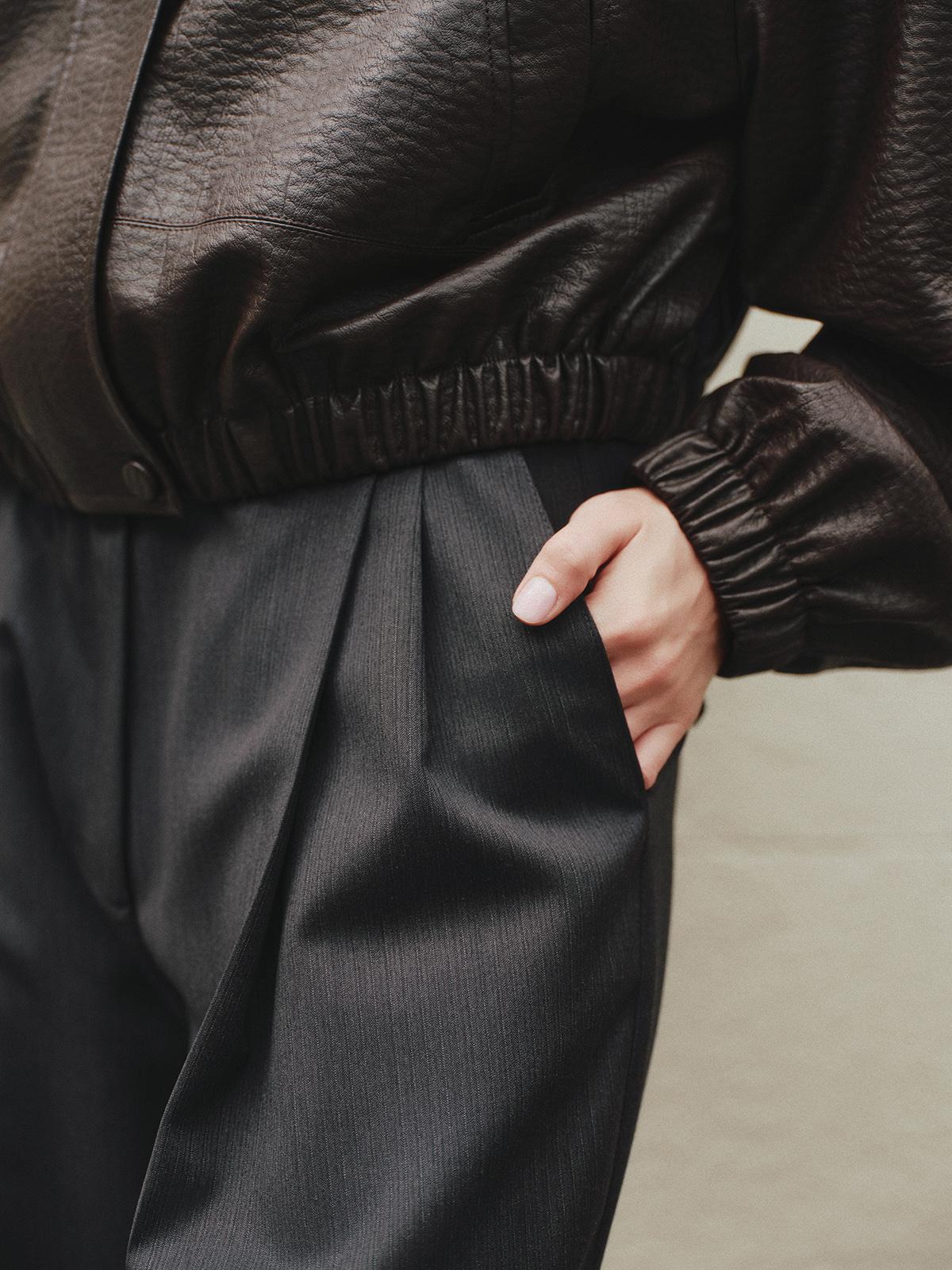 Noah leg palazzo pants in dark grey wool
