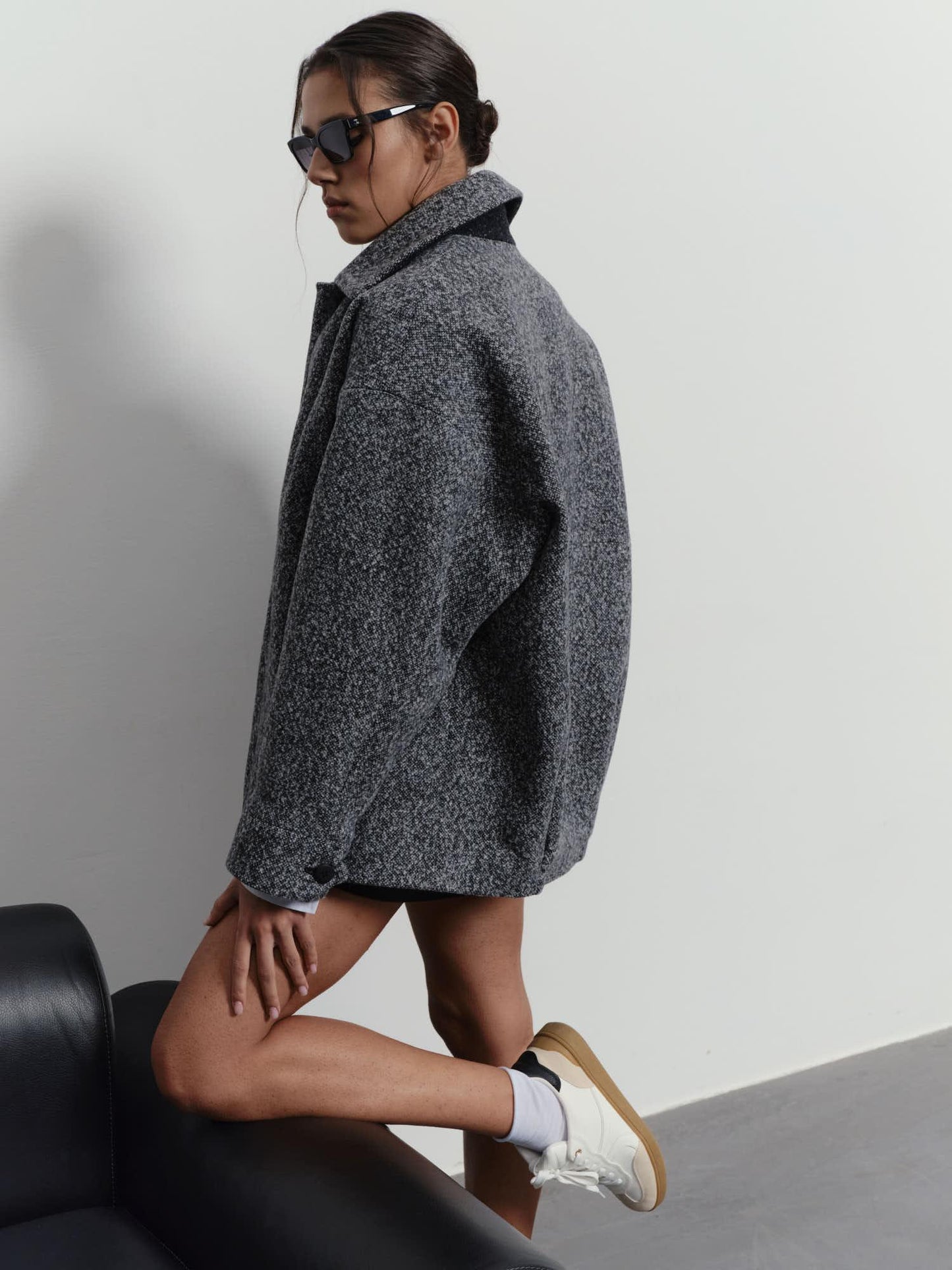 Wool cashmere mid-length bomber jacket