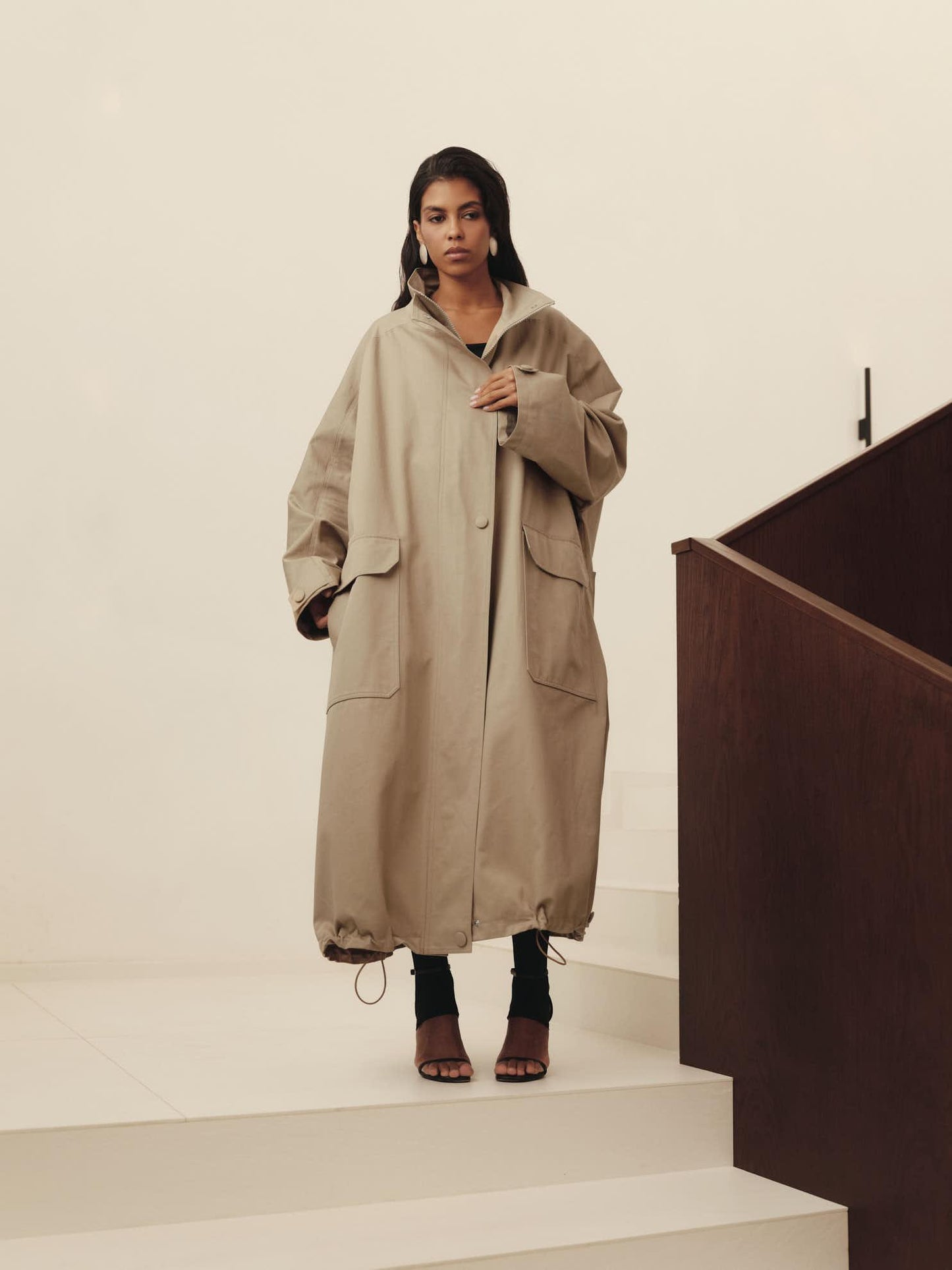 Heavy cotton maxi volume lined trench parka