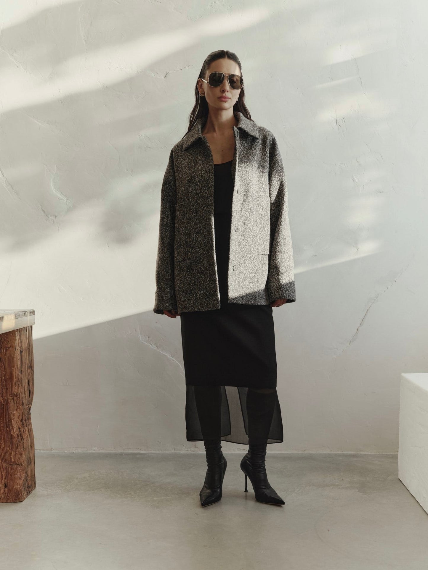 Relaxed fit wool cashmere mid-length bomber jacket