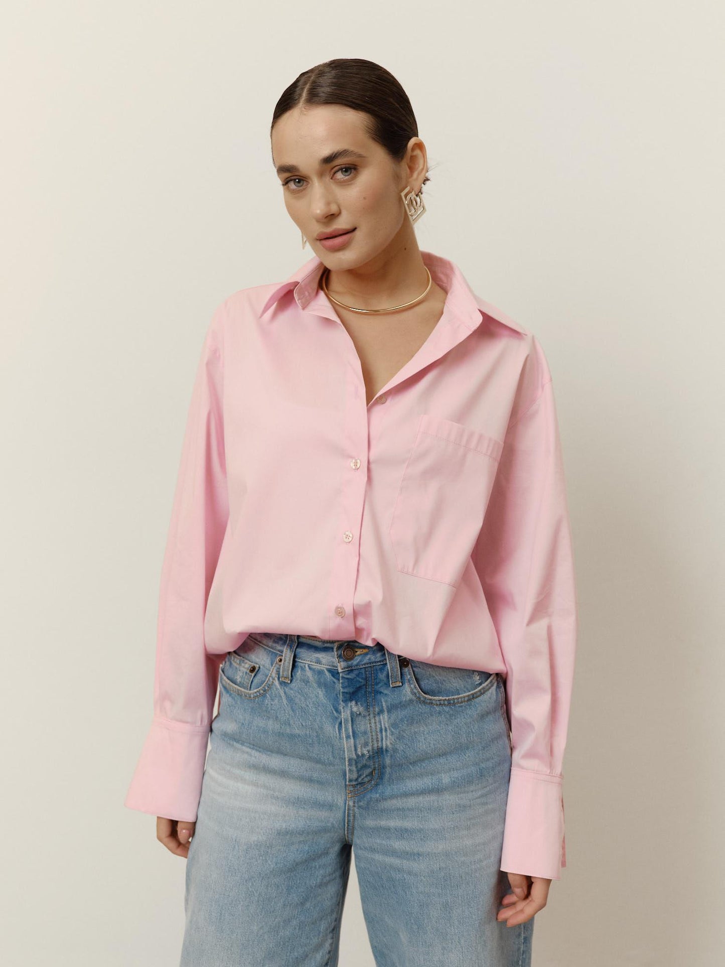 Relaxed fit cotton shirt with breast pocket
