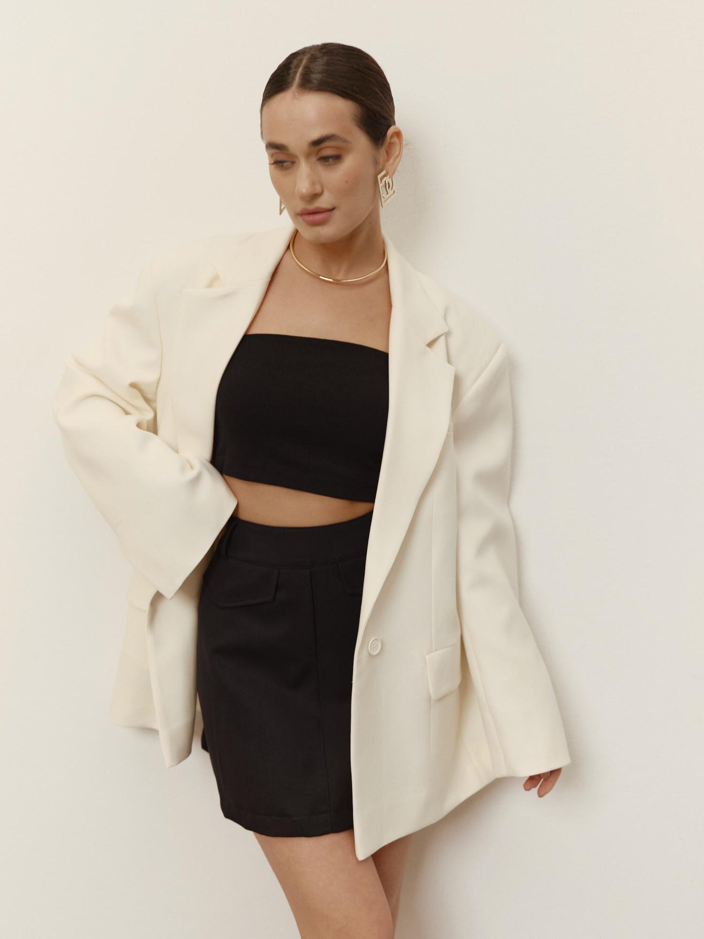 Loose fit single breast wool blazer