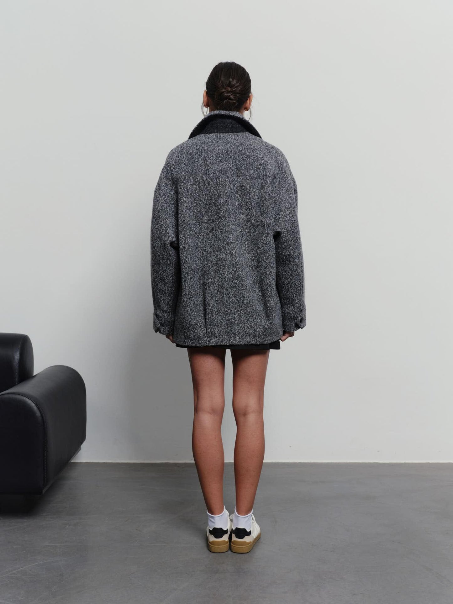Wool cashmere mid-length bomber jacket