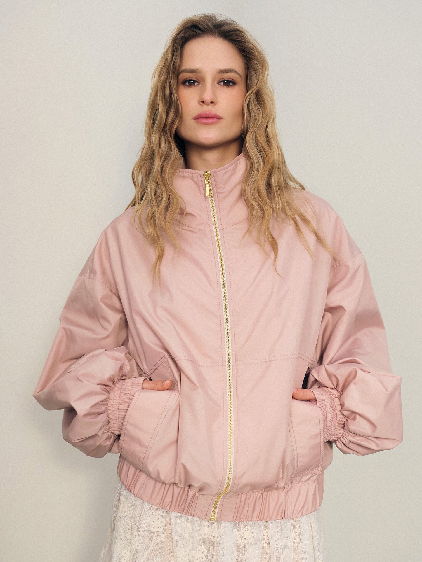 Lightweight high neck jacket in waterproof nylon