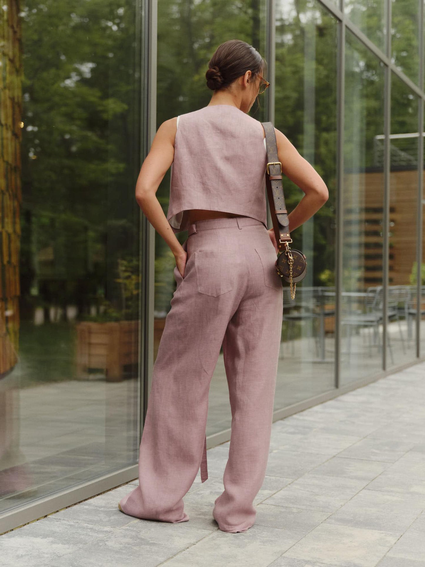 Two-piece linen blend suit with vest