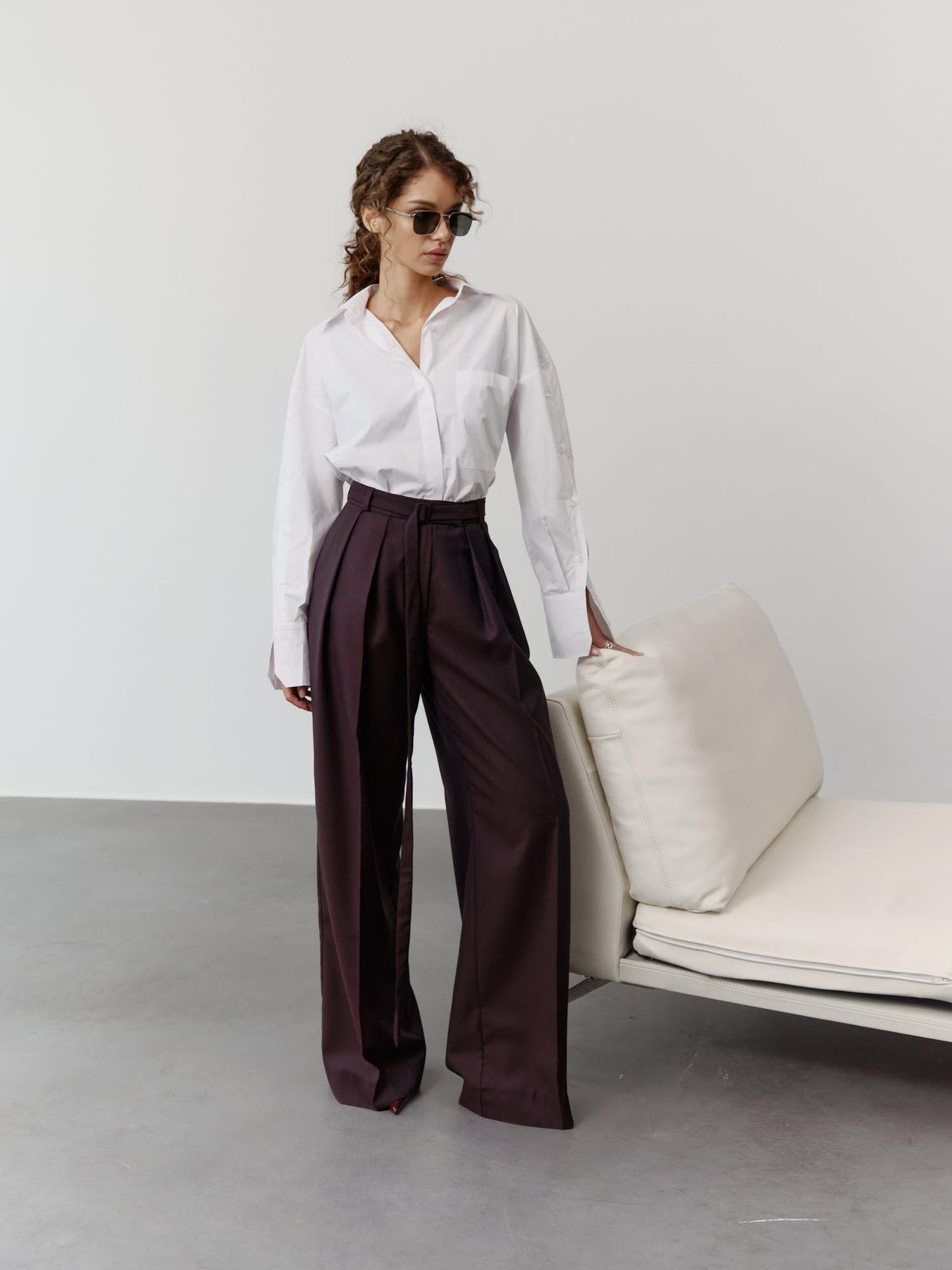 Relaxed fit cotton shirt with accent buttoned sleeves