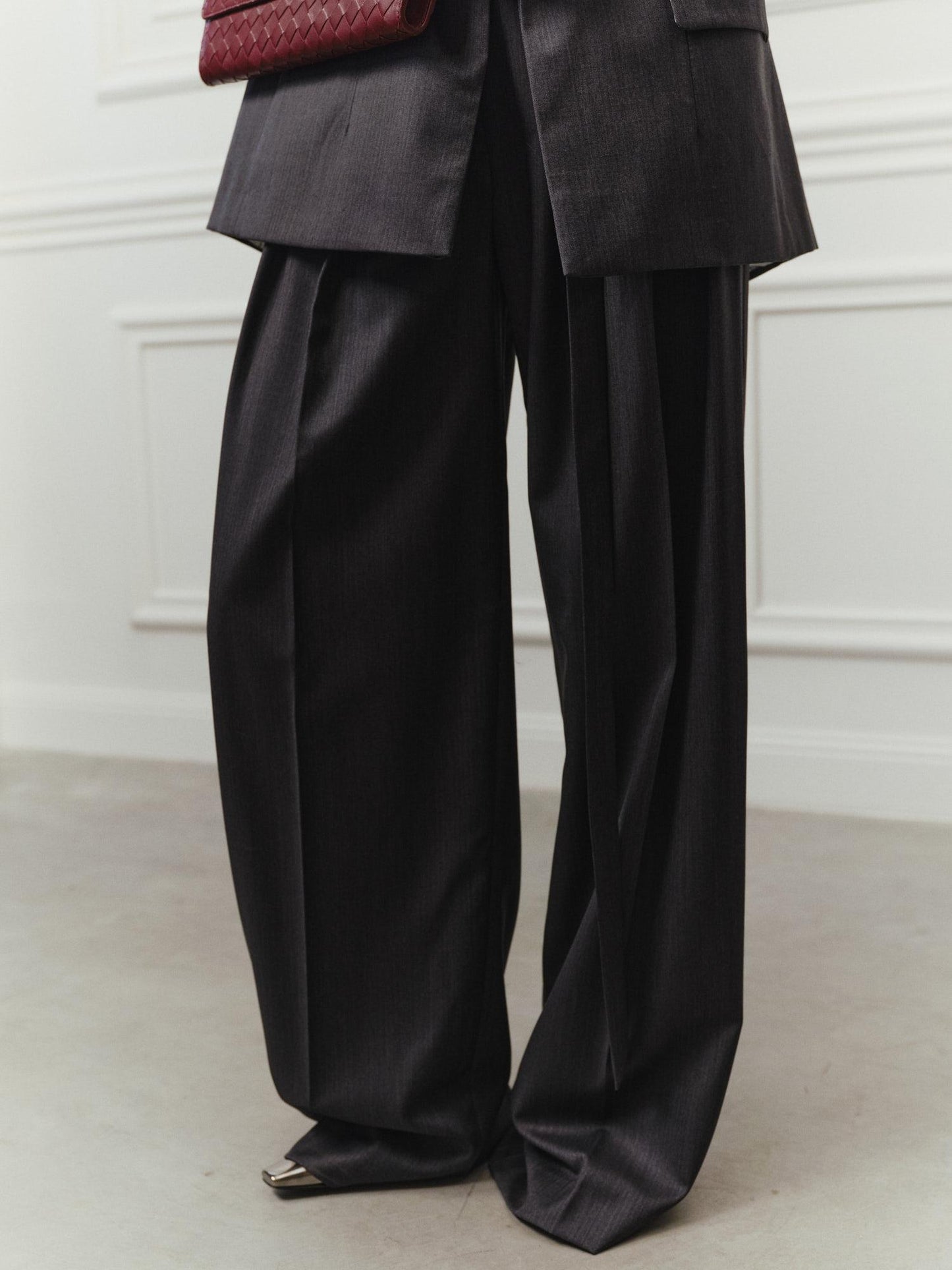 Tayra relaxed fit blazer with palazzo pants in fine deep grey wool