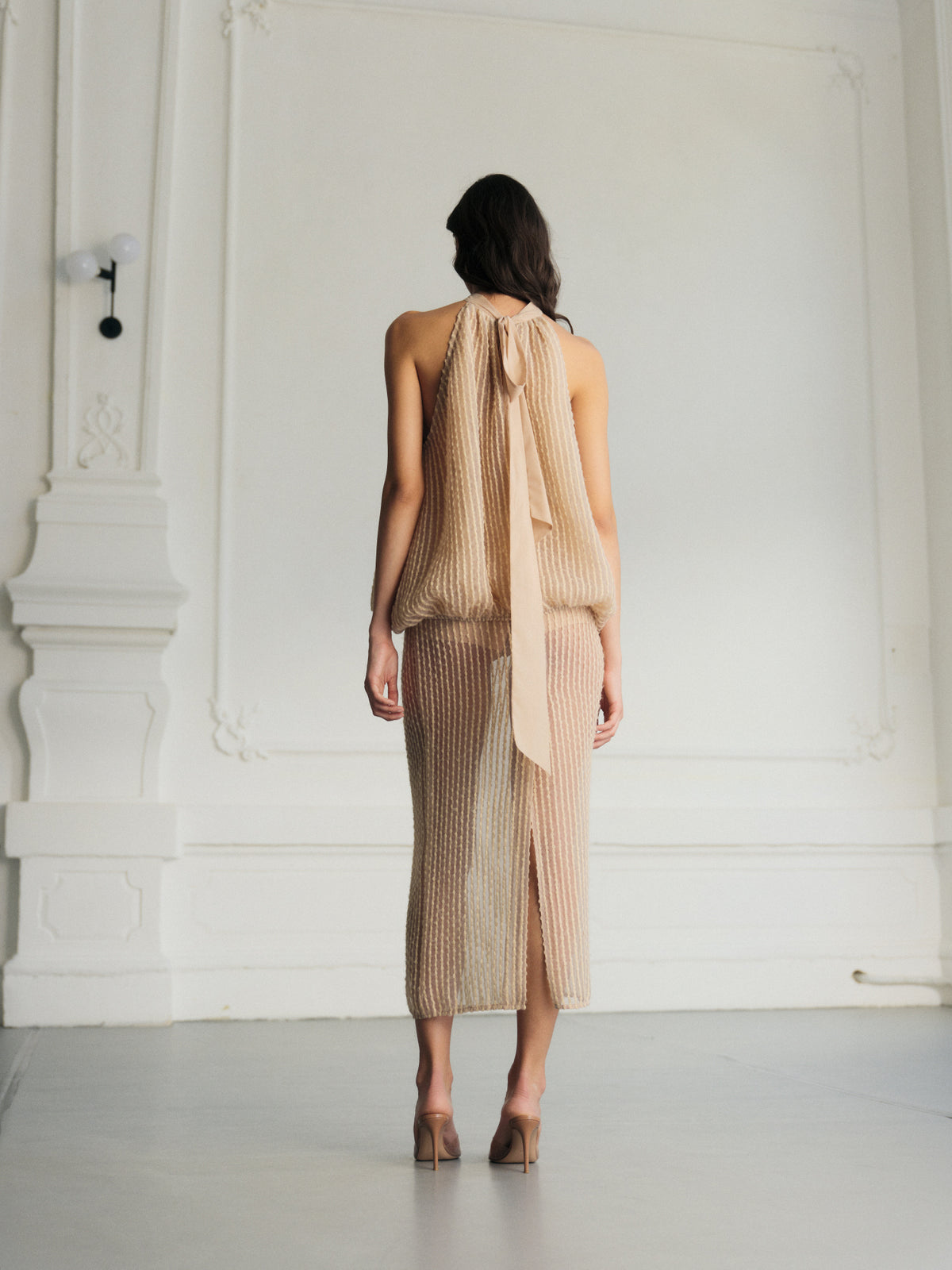 Accent midi skirt in sheer structured fabric