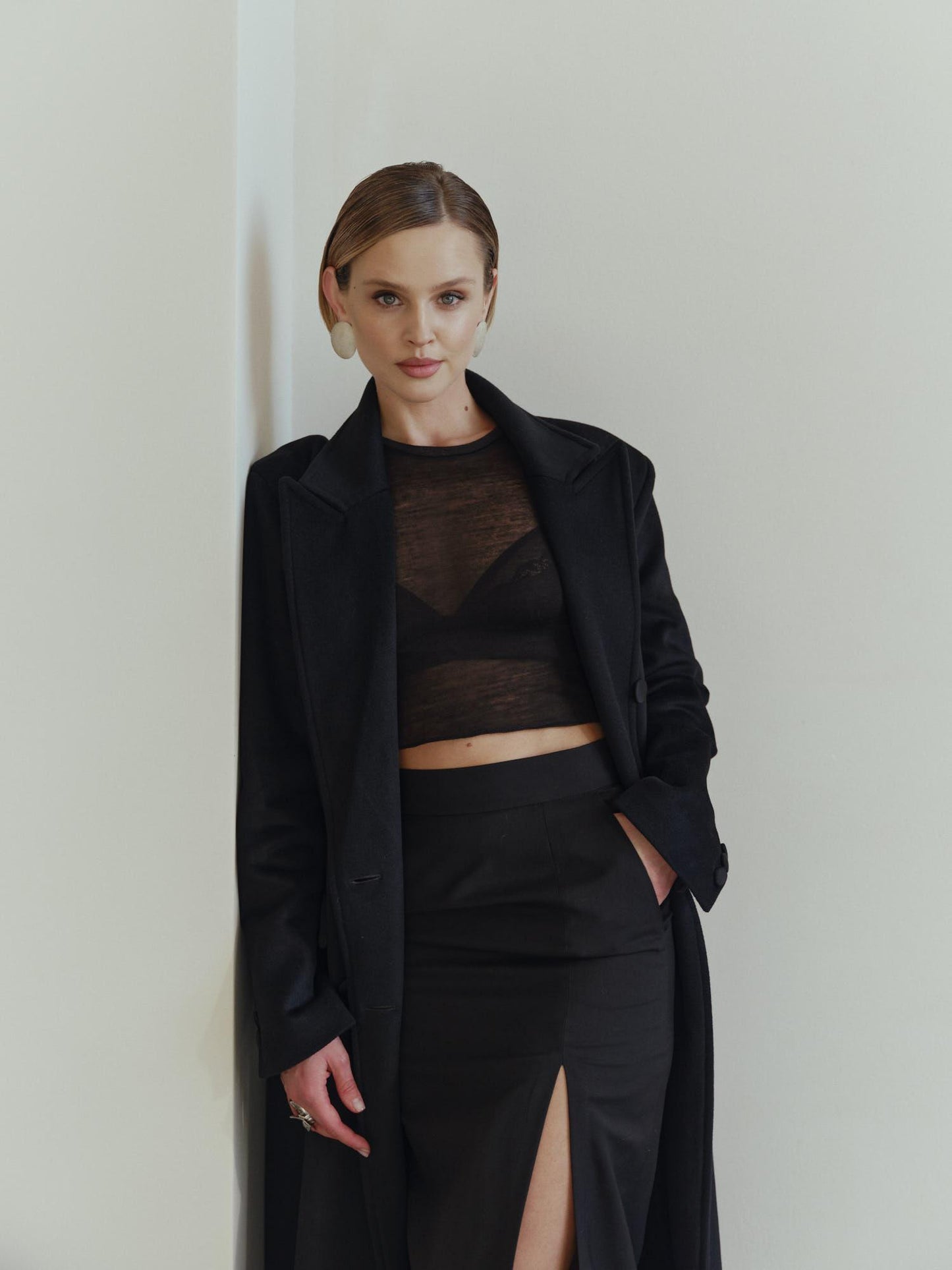 Wool viscose blend cropped long sleeve