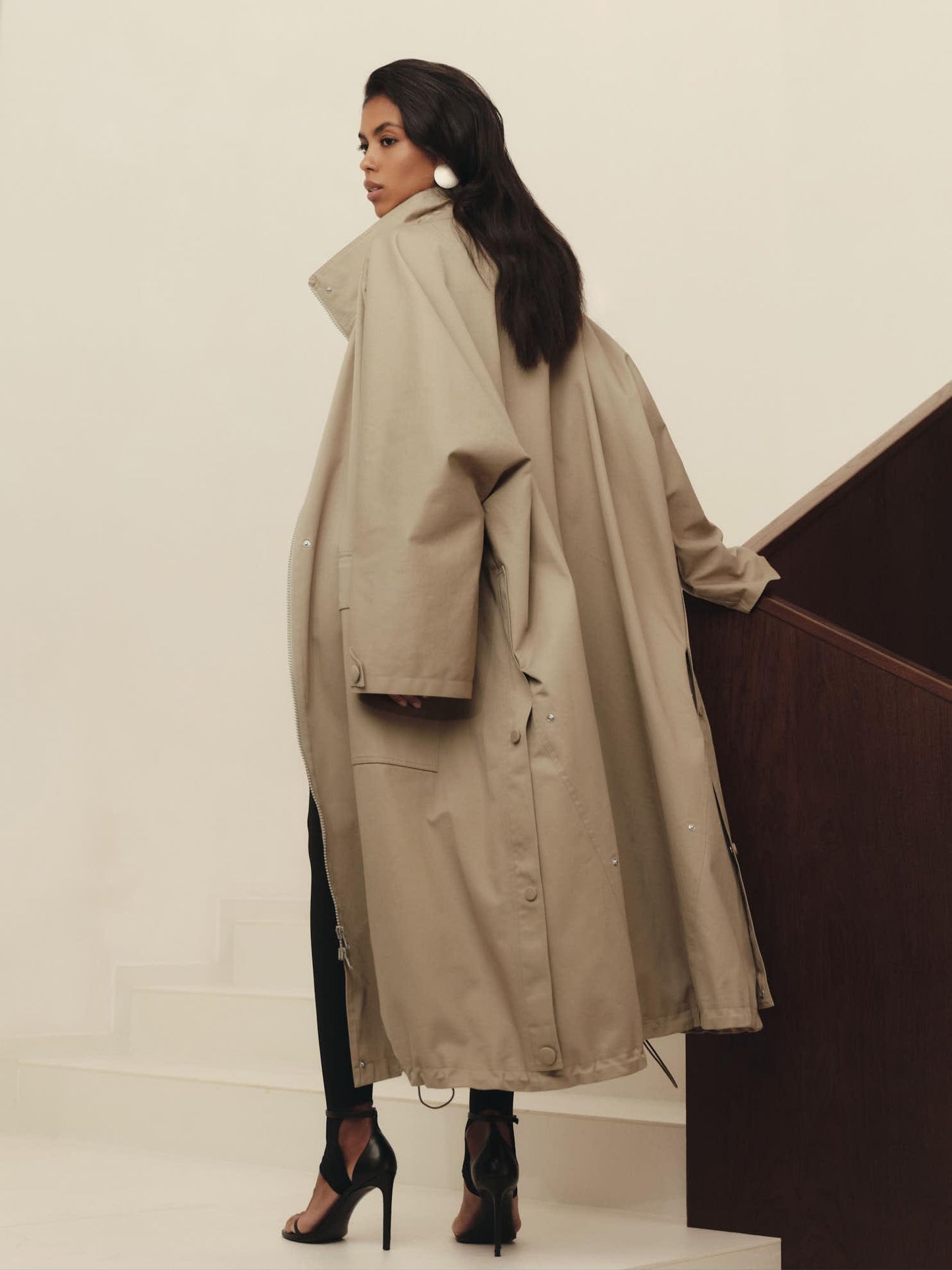 Heavy cotton maxi volume lined trench parka