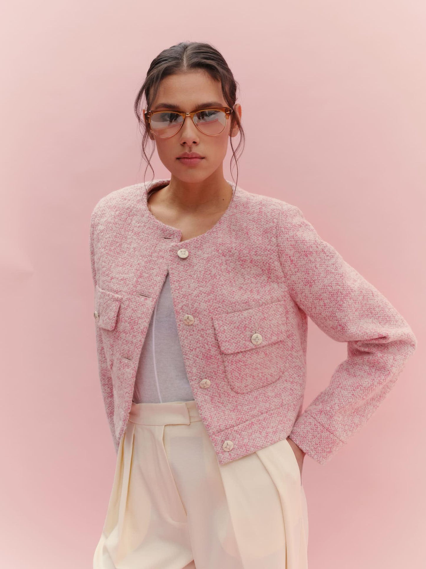 Classic fit wool tweed short jacket