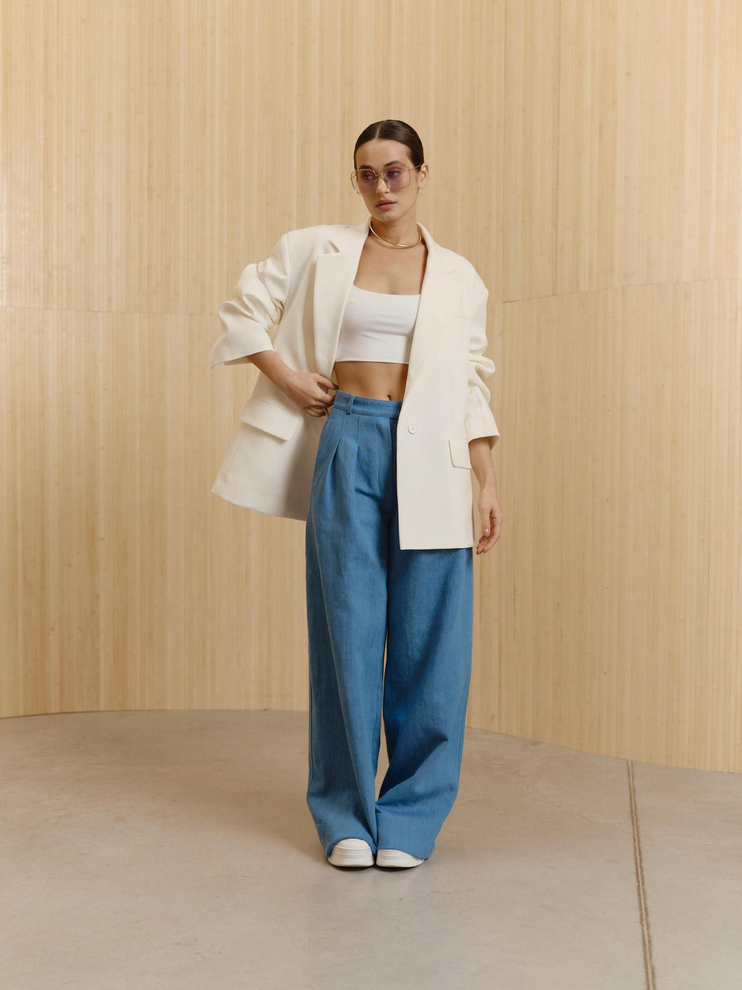 TAYRA draped accent sleeve fine wool blazer