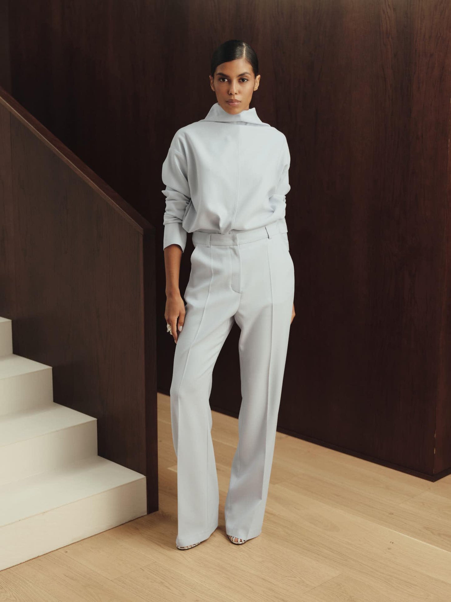 Two-piece wool set with high-neck loose longsleeve and regular fit pants