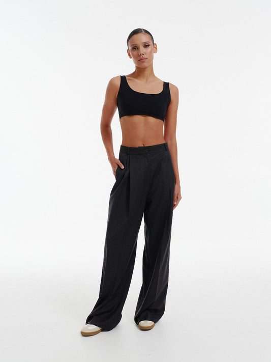 Noah wide leg palazzo pants in dark grey wool