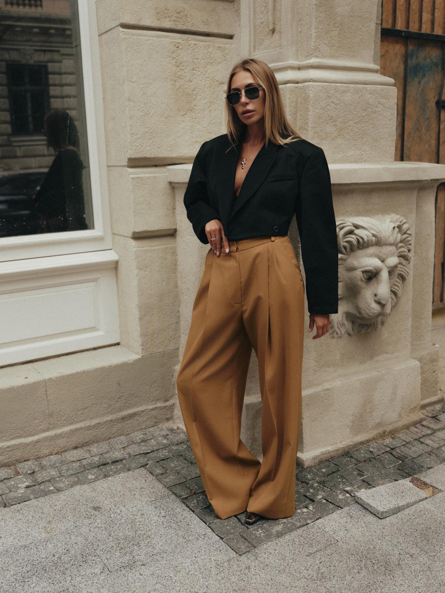 Noah wide leg palazzo pants in caramel wool