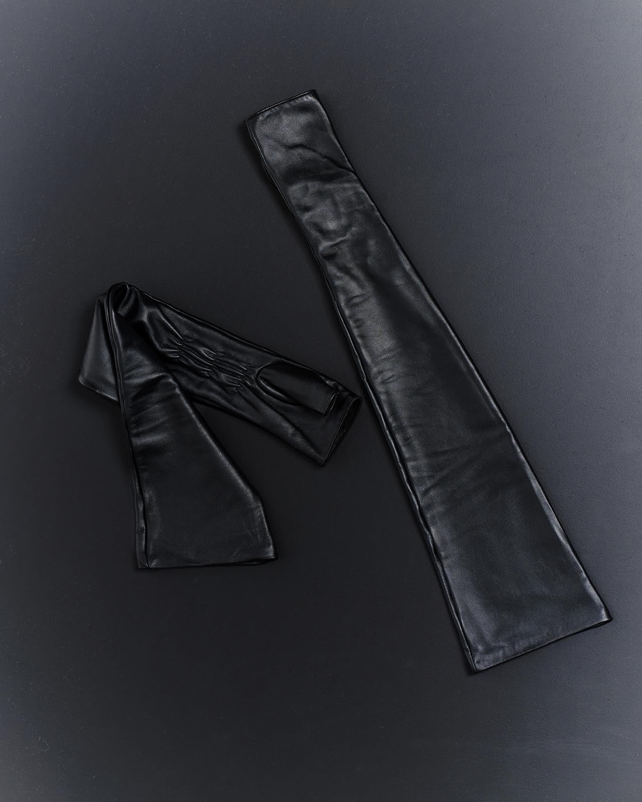 Extra long accent fingerless leather gloves