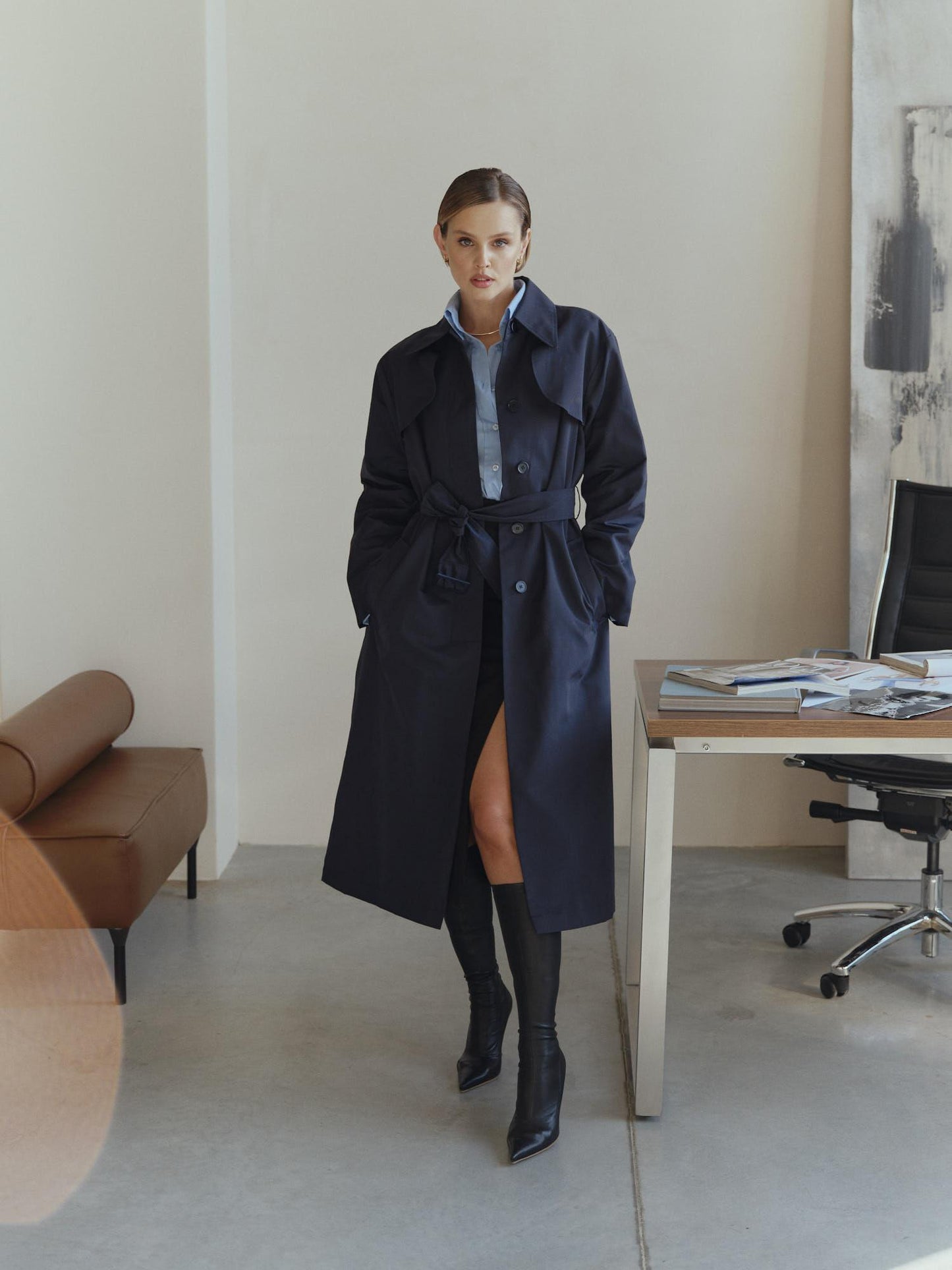 Classic loose fit waterproof midi raincoat