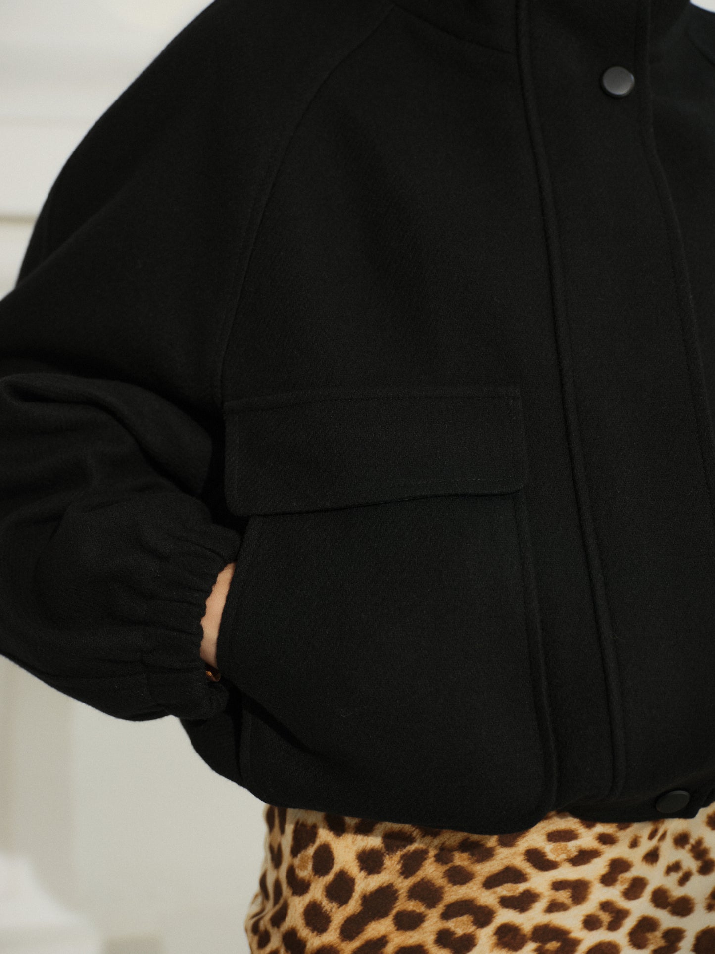 High neck bomber jacket in wool cashmere blend