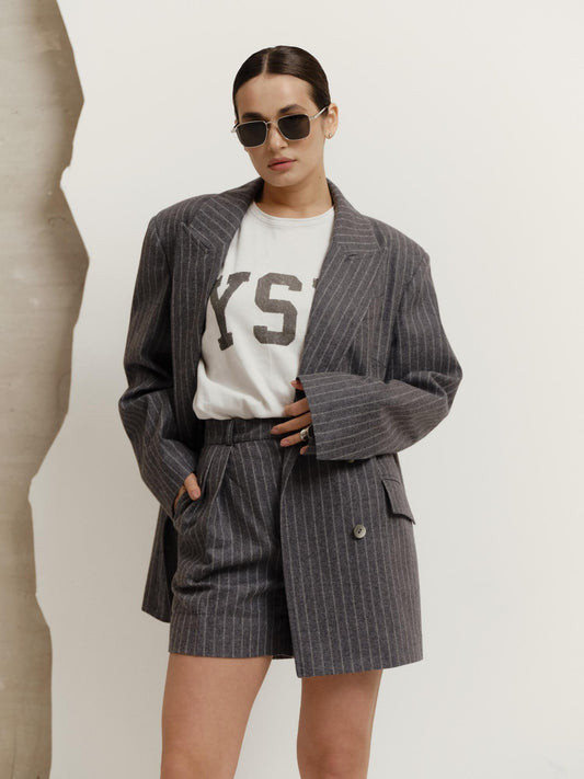 Two-piece striped wool set with shorts