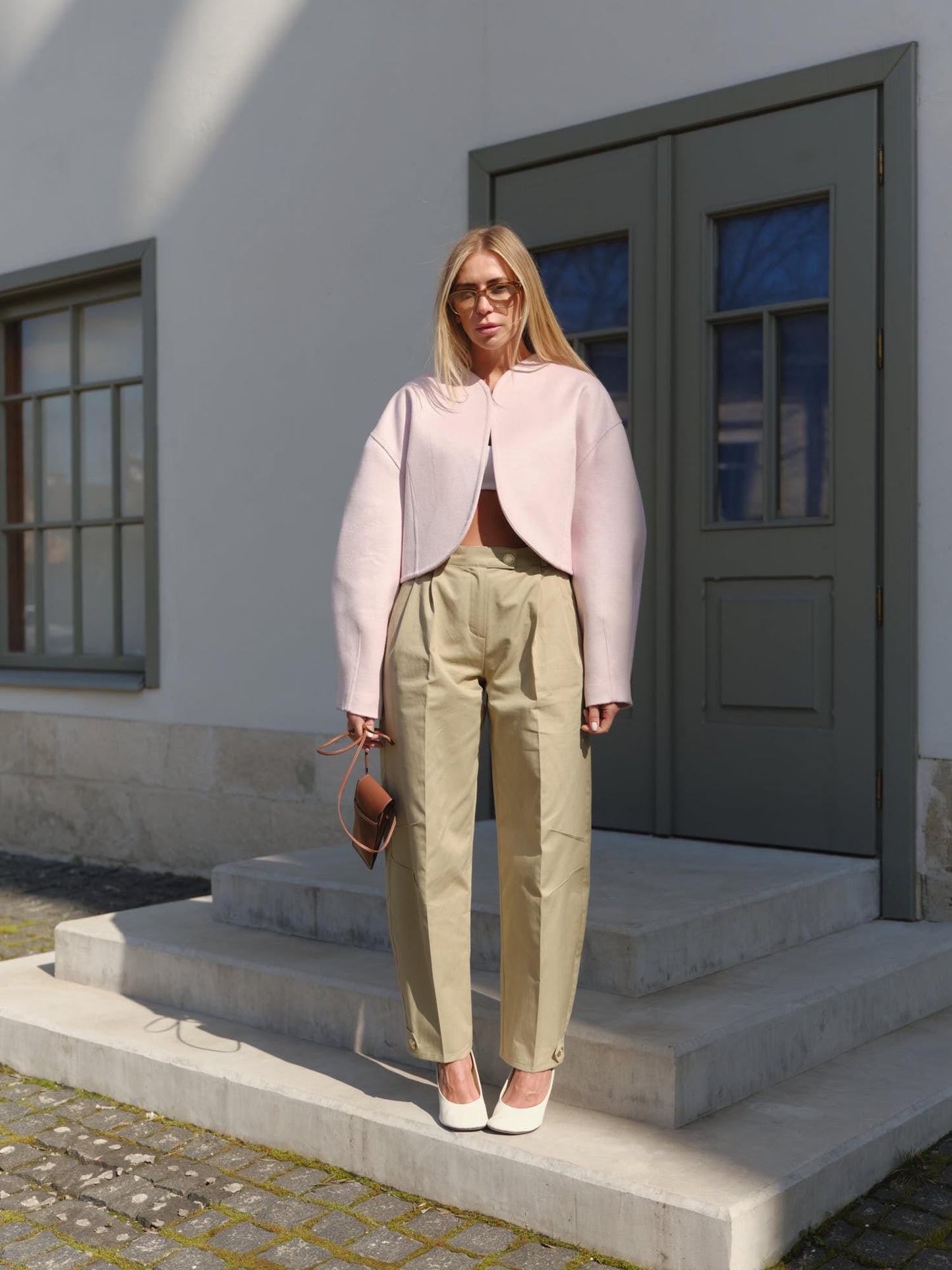 Joy crop bomber jacket in baby pink