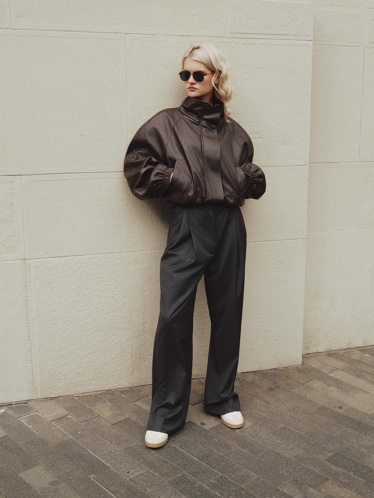 Noah leg palazzo pants in dark grey wool