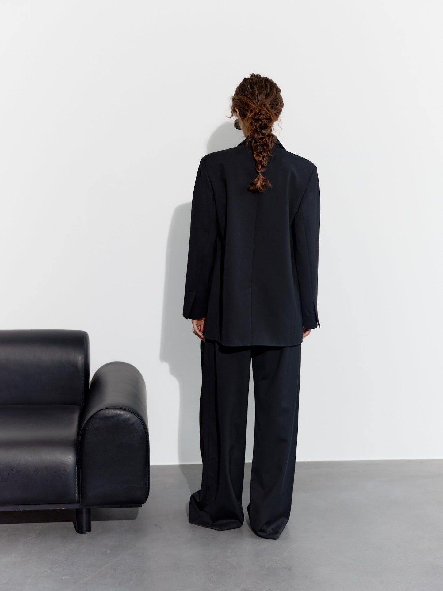 Two-piece relaxed fit wool suit with palazzo pants