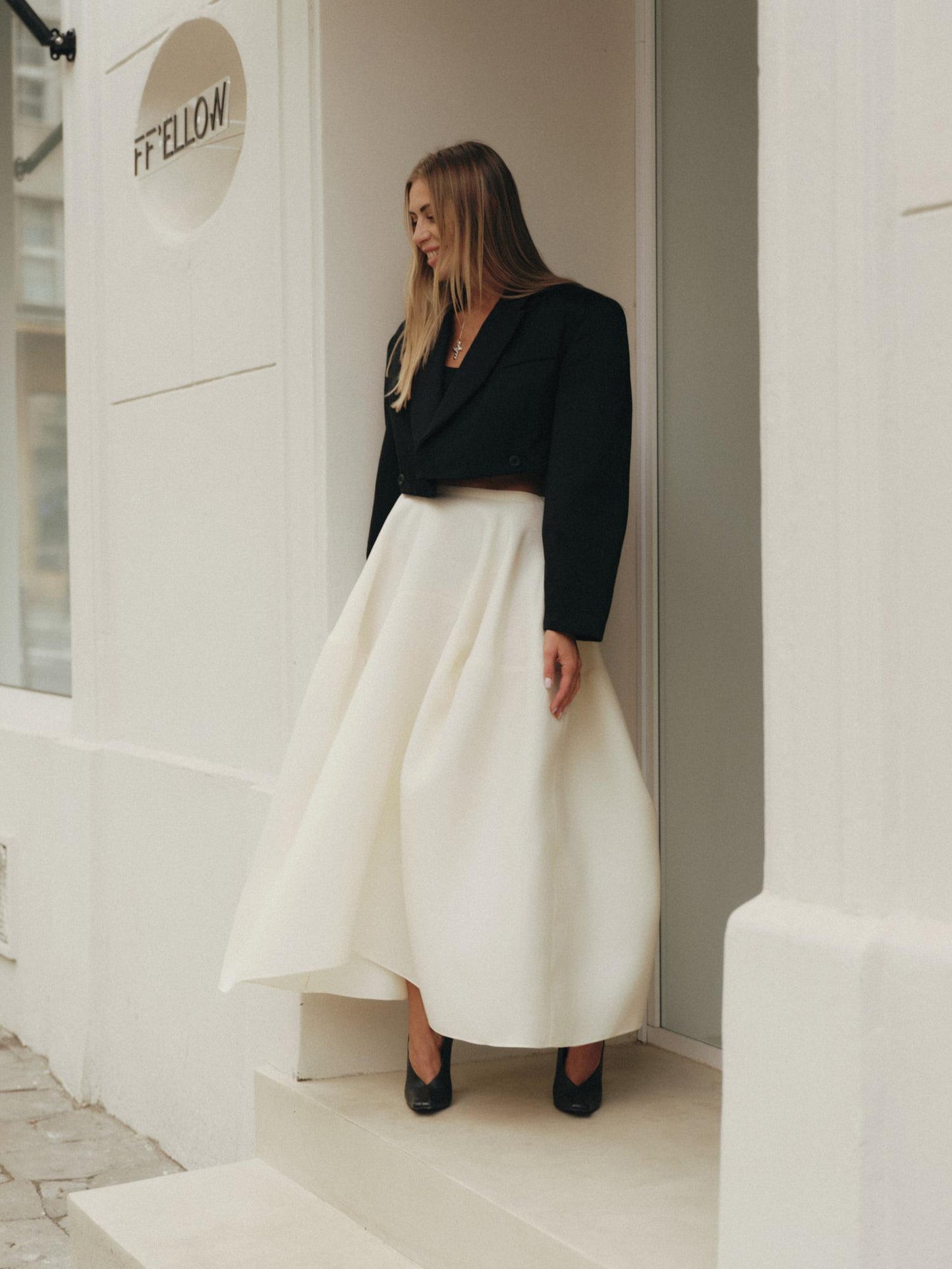Naomi maxi architecture skirt in milk silk