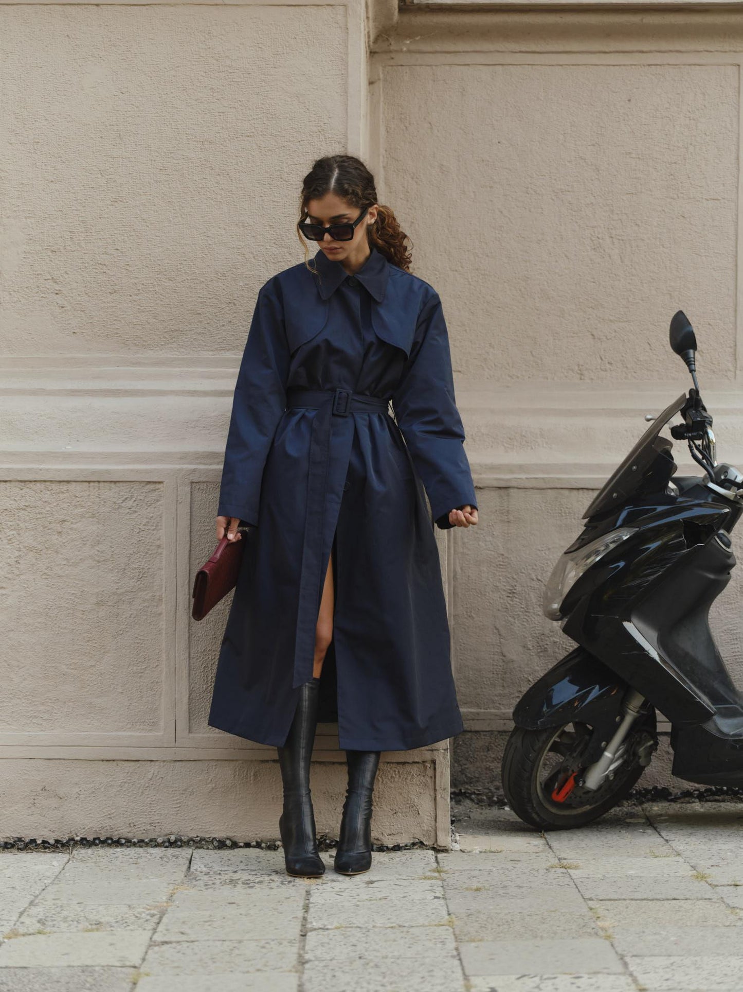 Classic loose fit waterproof midi raincoat