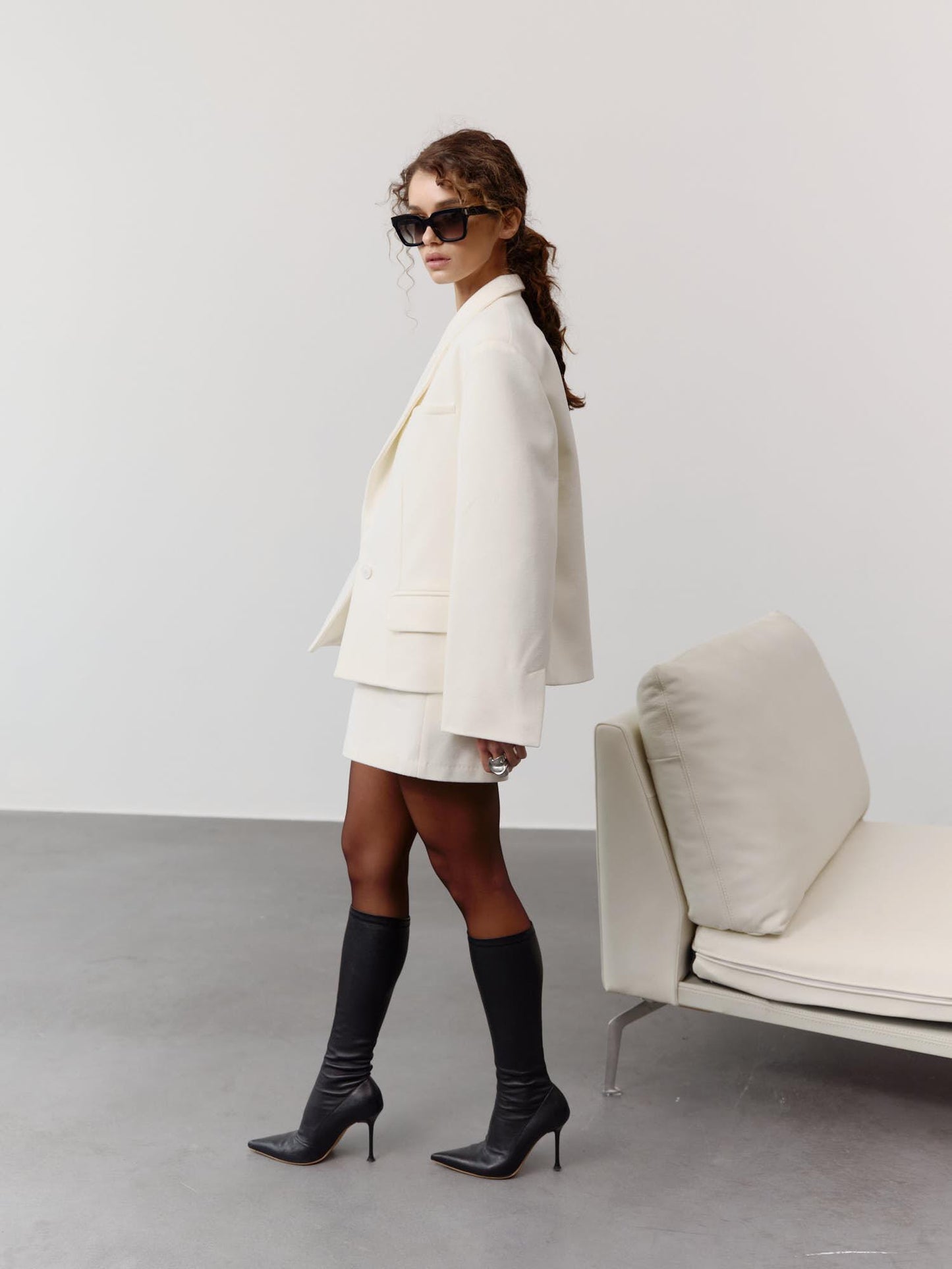 Tayra oversized crop jacket in wool cashmere blend