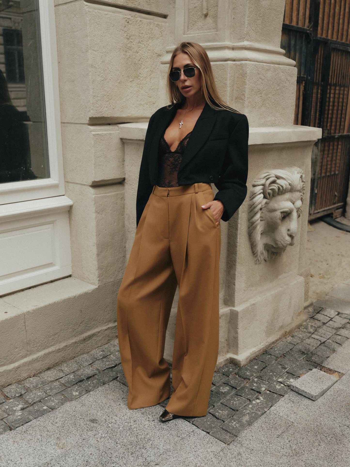 Noah wide leg palazzo pants in caramel wool