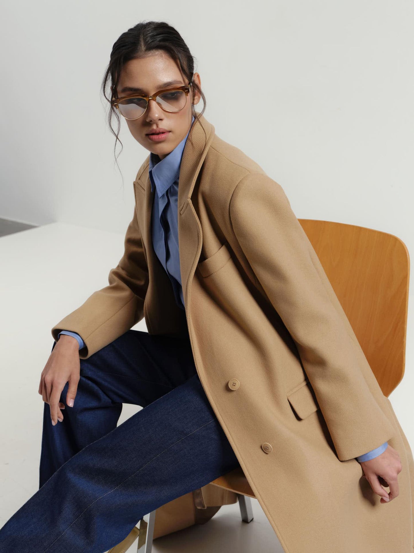 Rachel loose fit coat in structured wool cashmere blend