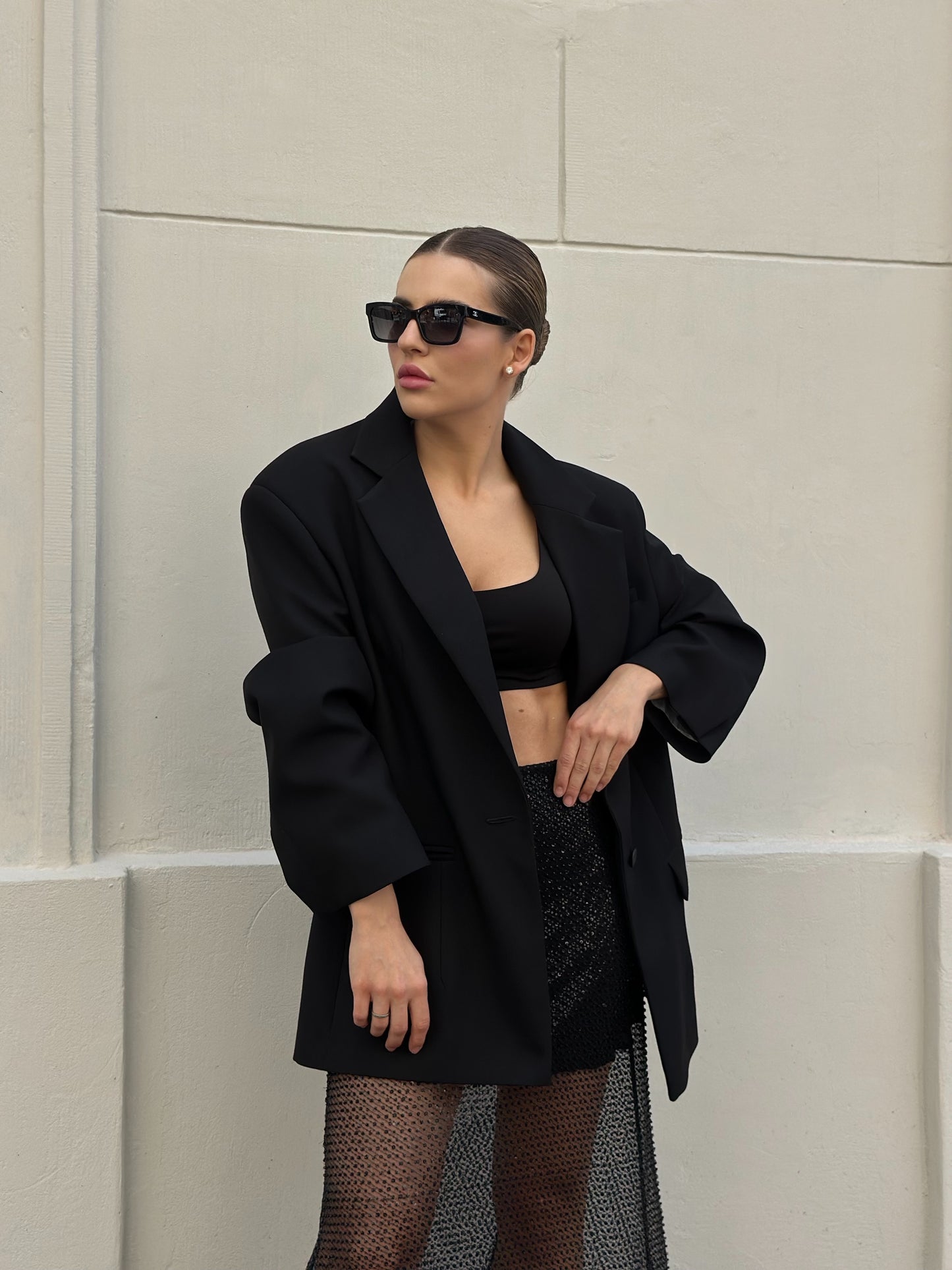 Tayra contemporary fit wool blazer with accent sleeve