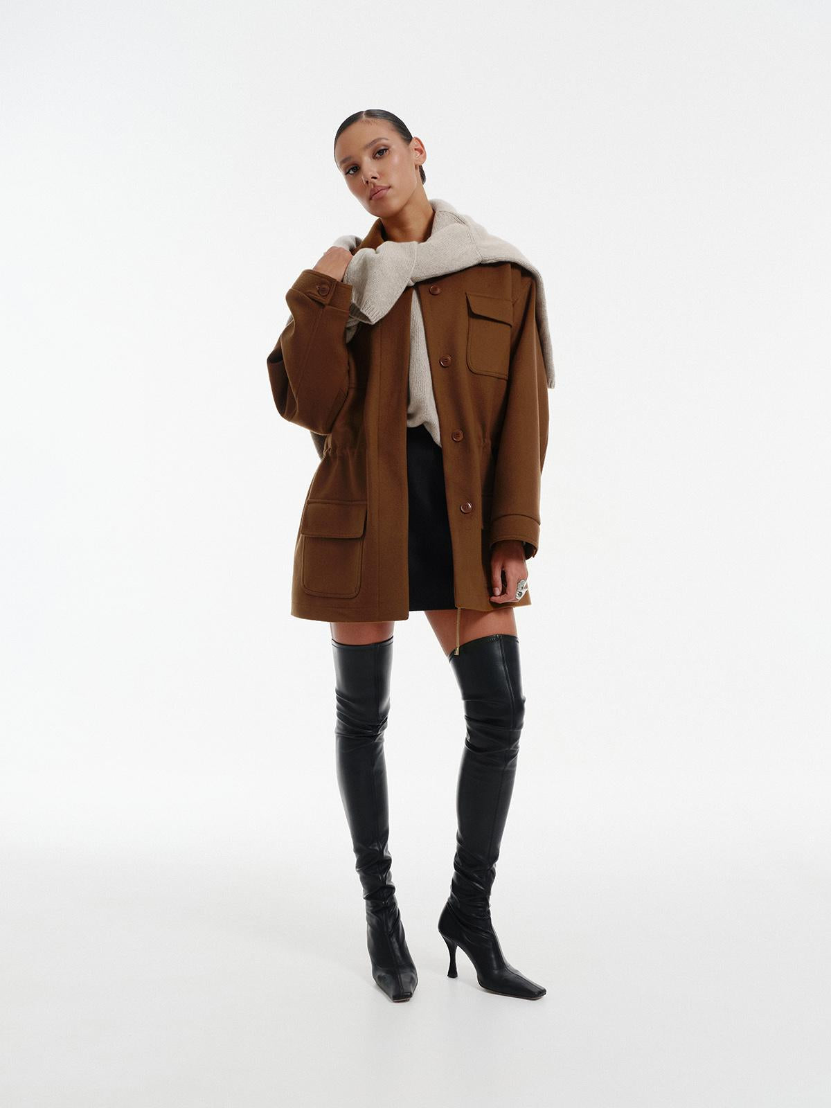 Loose fit wool cashmere utility jacket