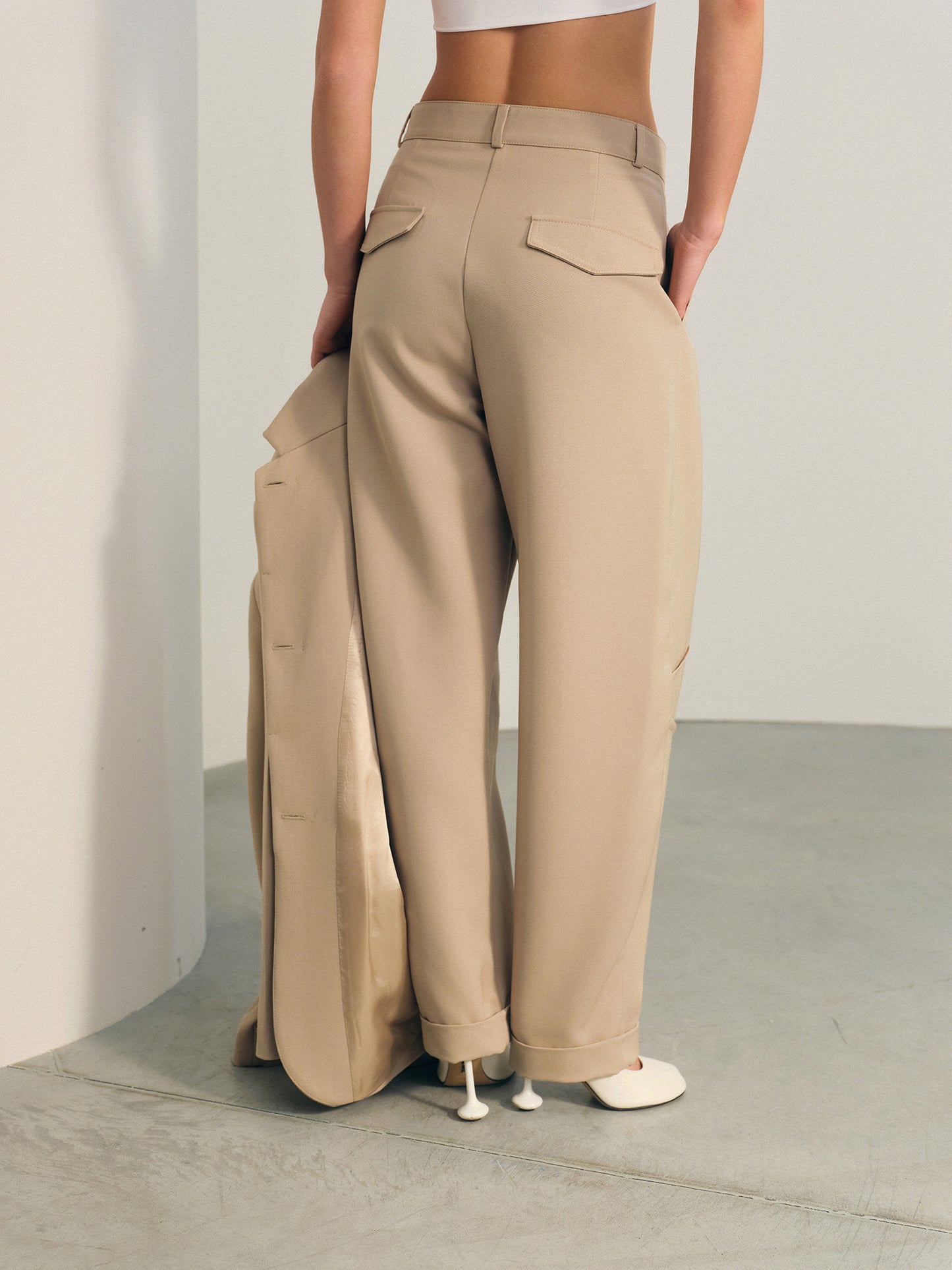 Two-piece wool suit with Paris jacket and accent wide-leg pants