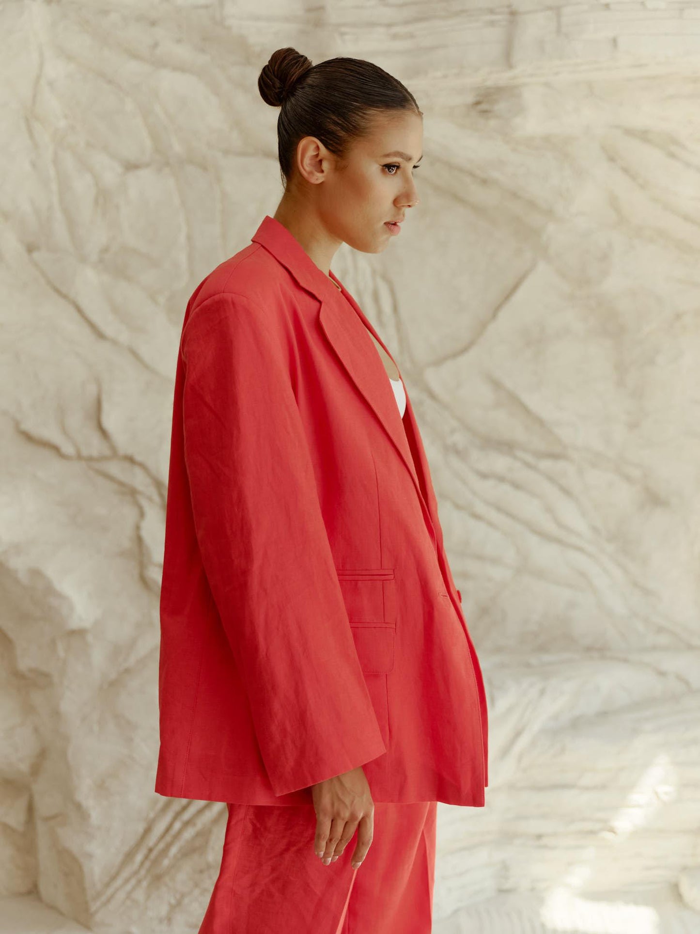 Two-piece linen set with wide leg pants