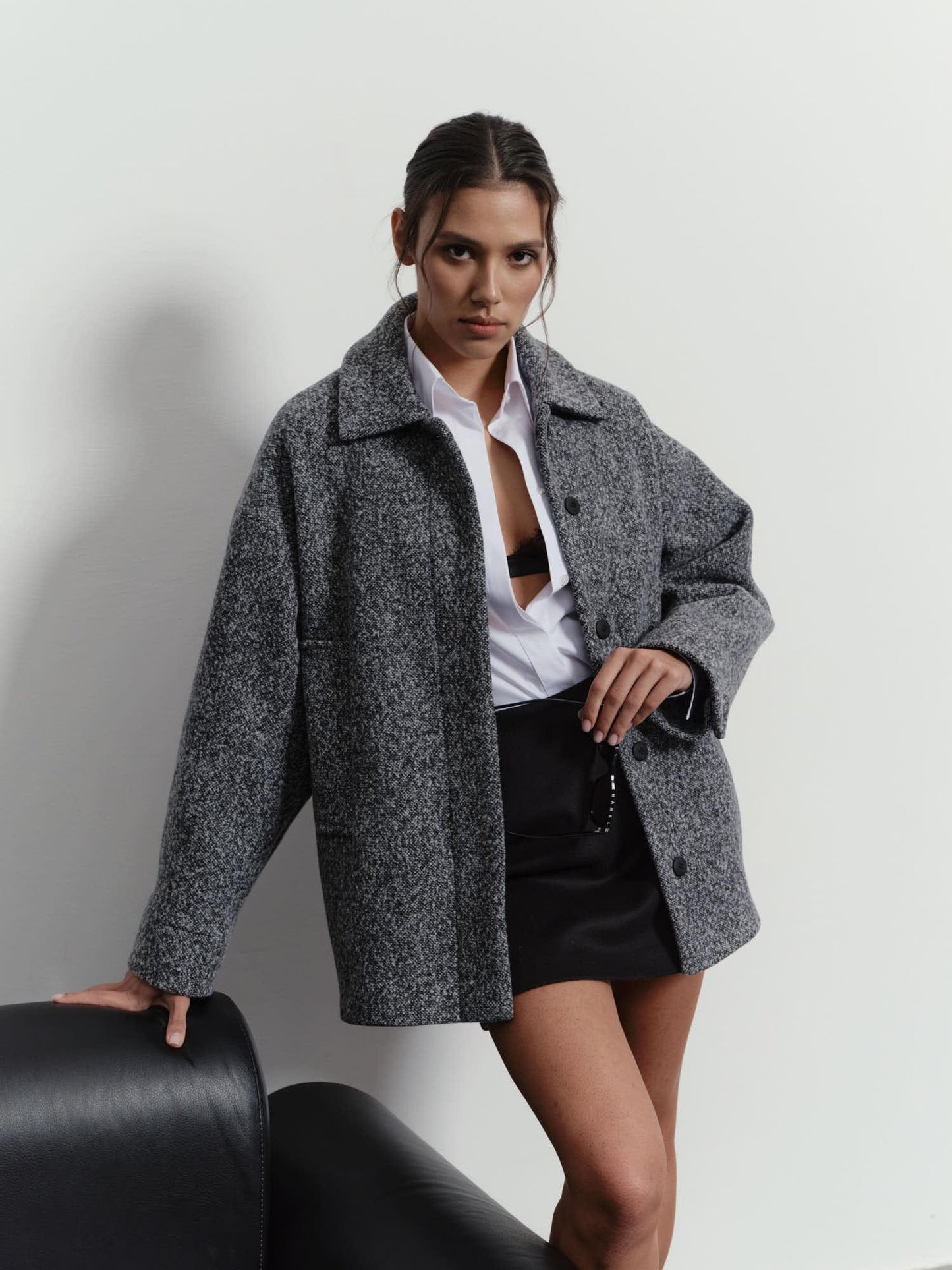 Wool cashmere mid-length bomber jacket