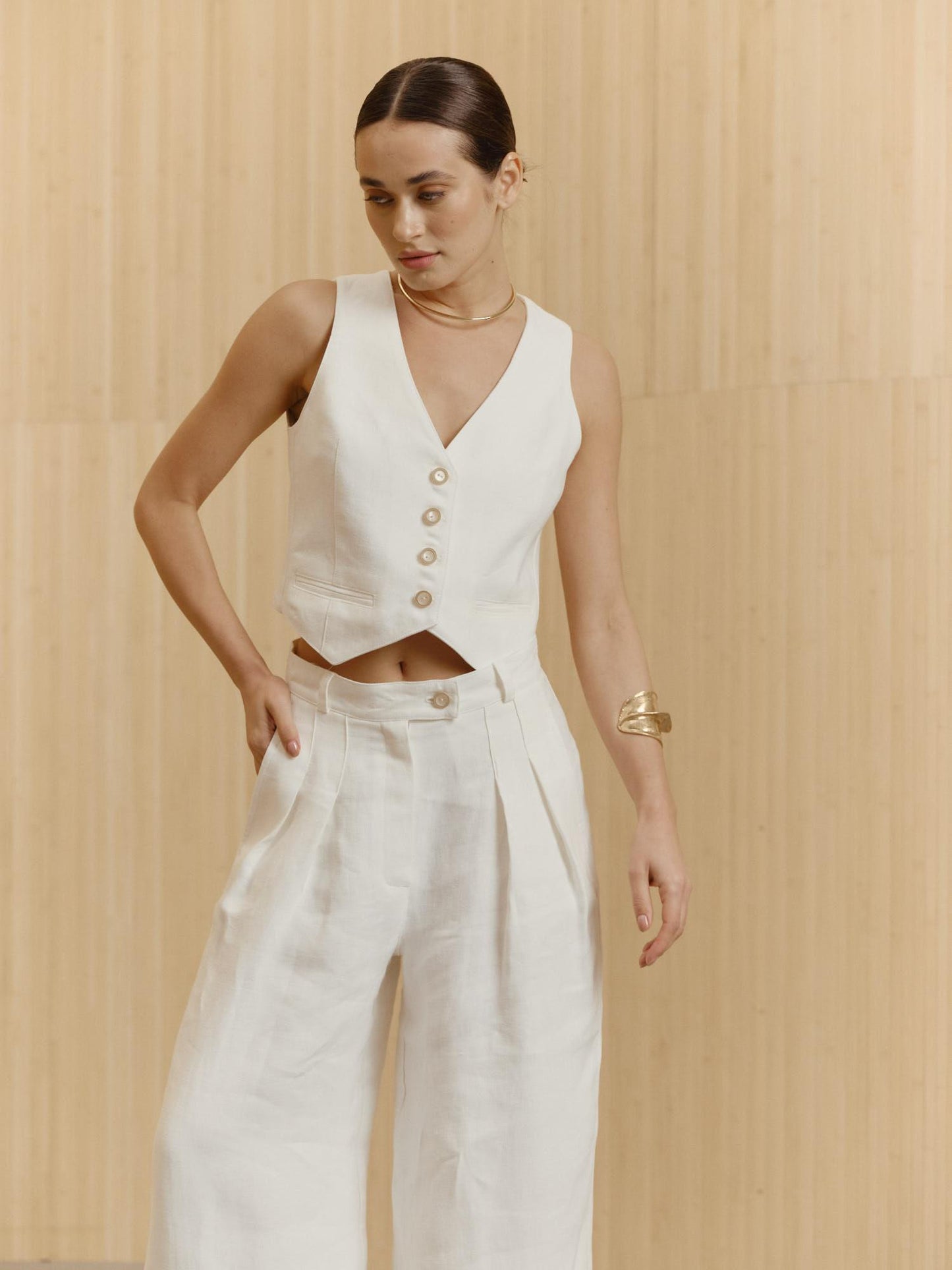 Cotton linen blend regular fit vest