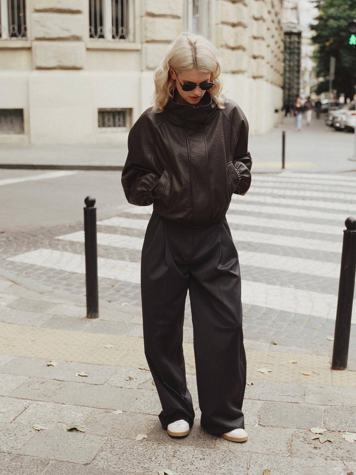 Noah leg palazzo pants in dark grey wool
