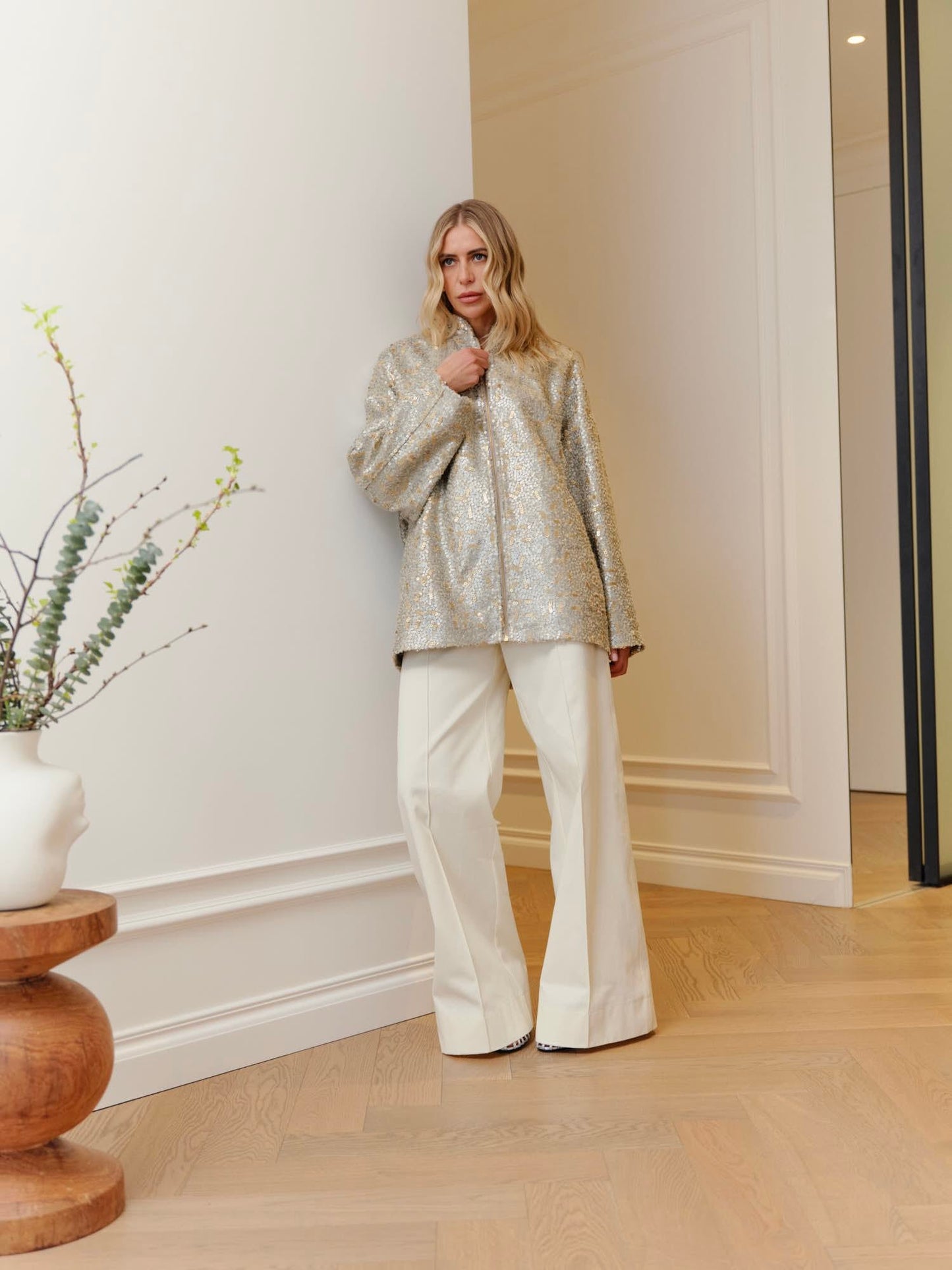 Silver gold sequin bomber jacket