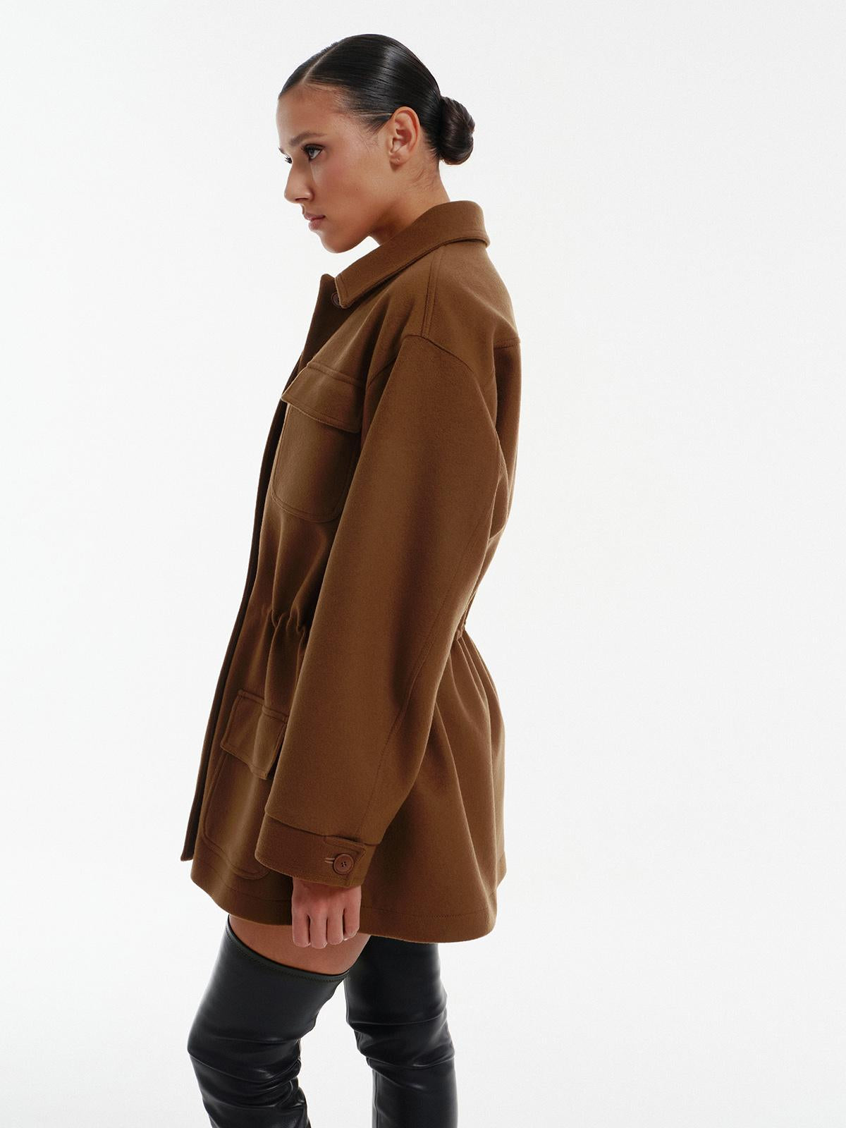 Loose fit wool cashmere utility jacket